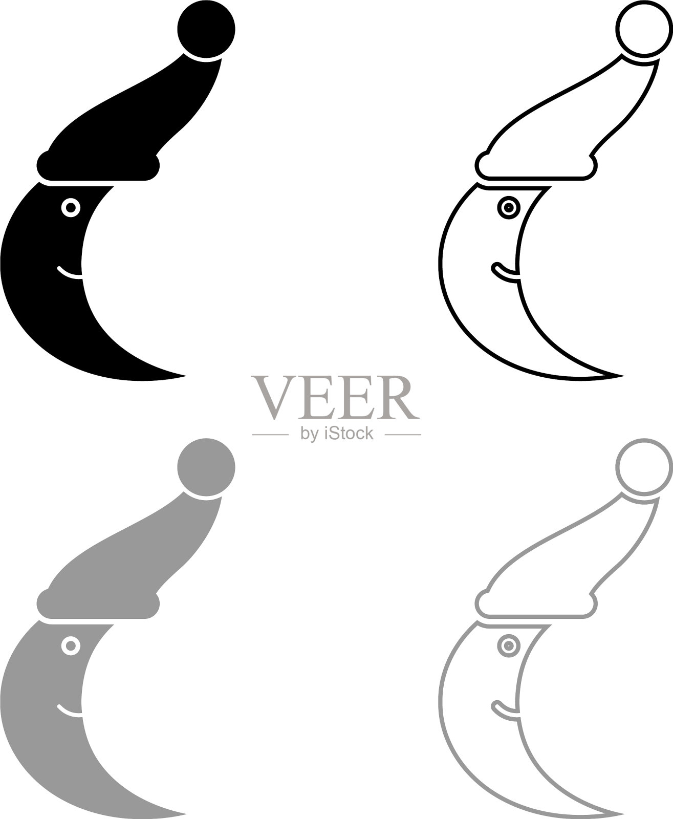 微笑的月亮与睡帽图标轮廓设置黑色图标素材