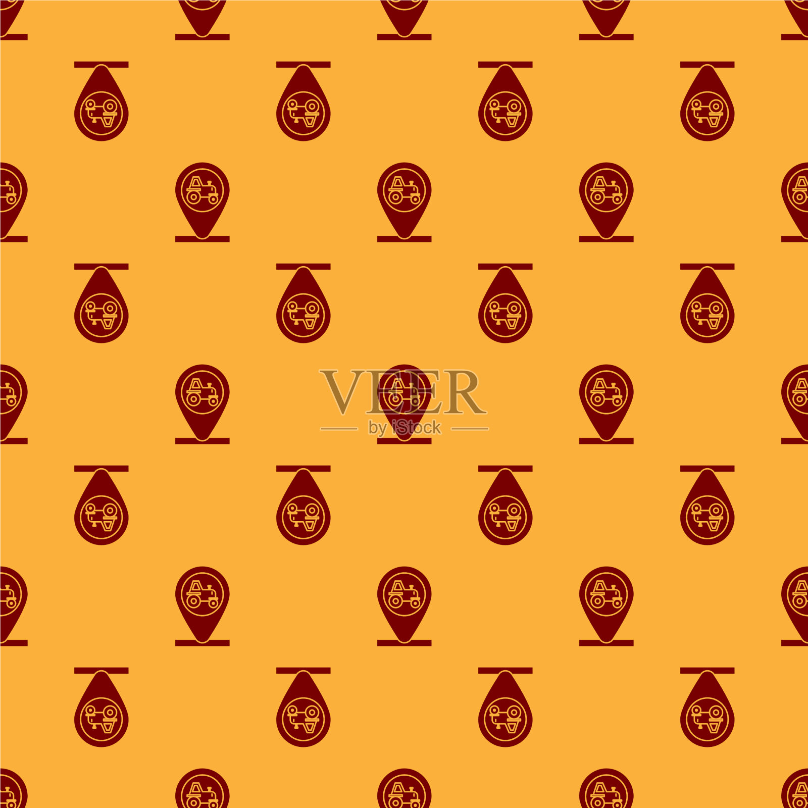 红色拖拉机和位置图标隔离无缝插画图片素材