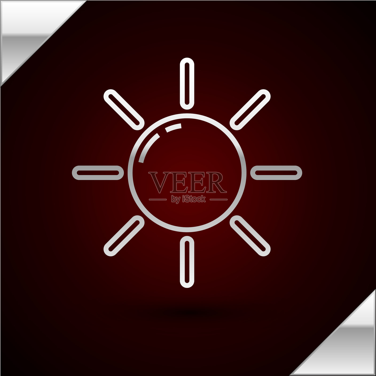 银线太阳图标孤立在暗红色插画图片素材