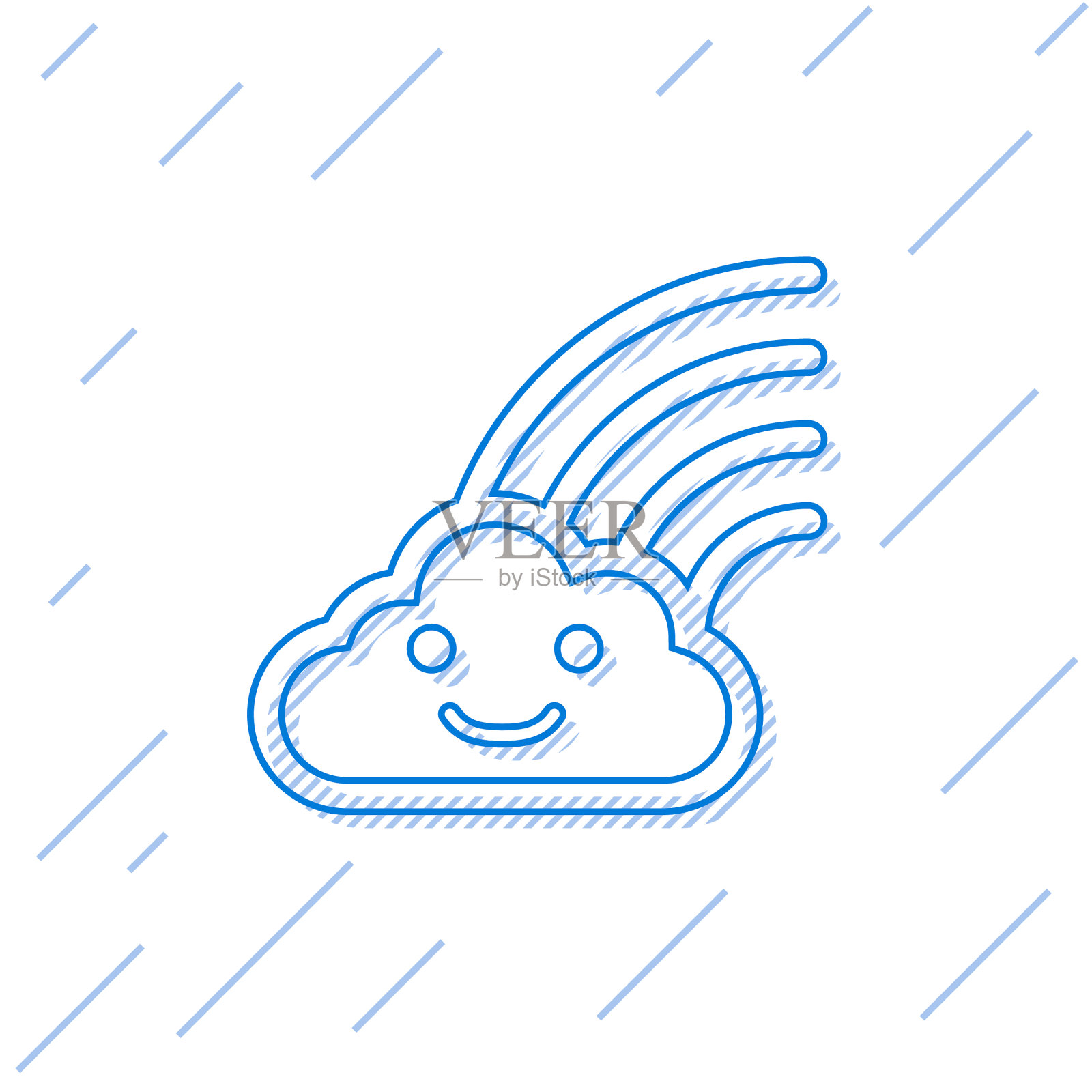 蓝线彩虹与云图标隔离插画图片素材