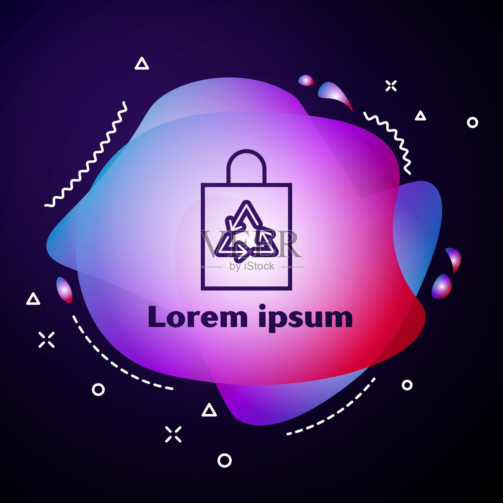 紫色线条的塑料袋与回收图标隔离插画图片素材