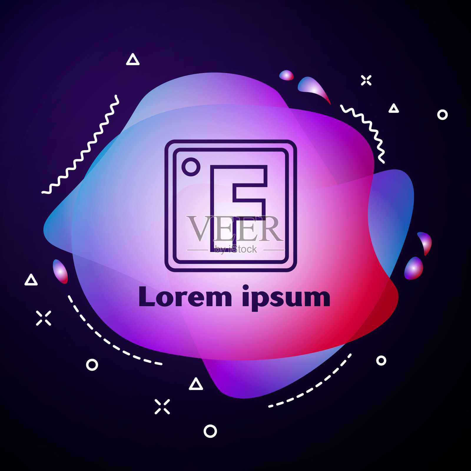 紫色线条华氏图标孤立在深蓝色插画图片素材