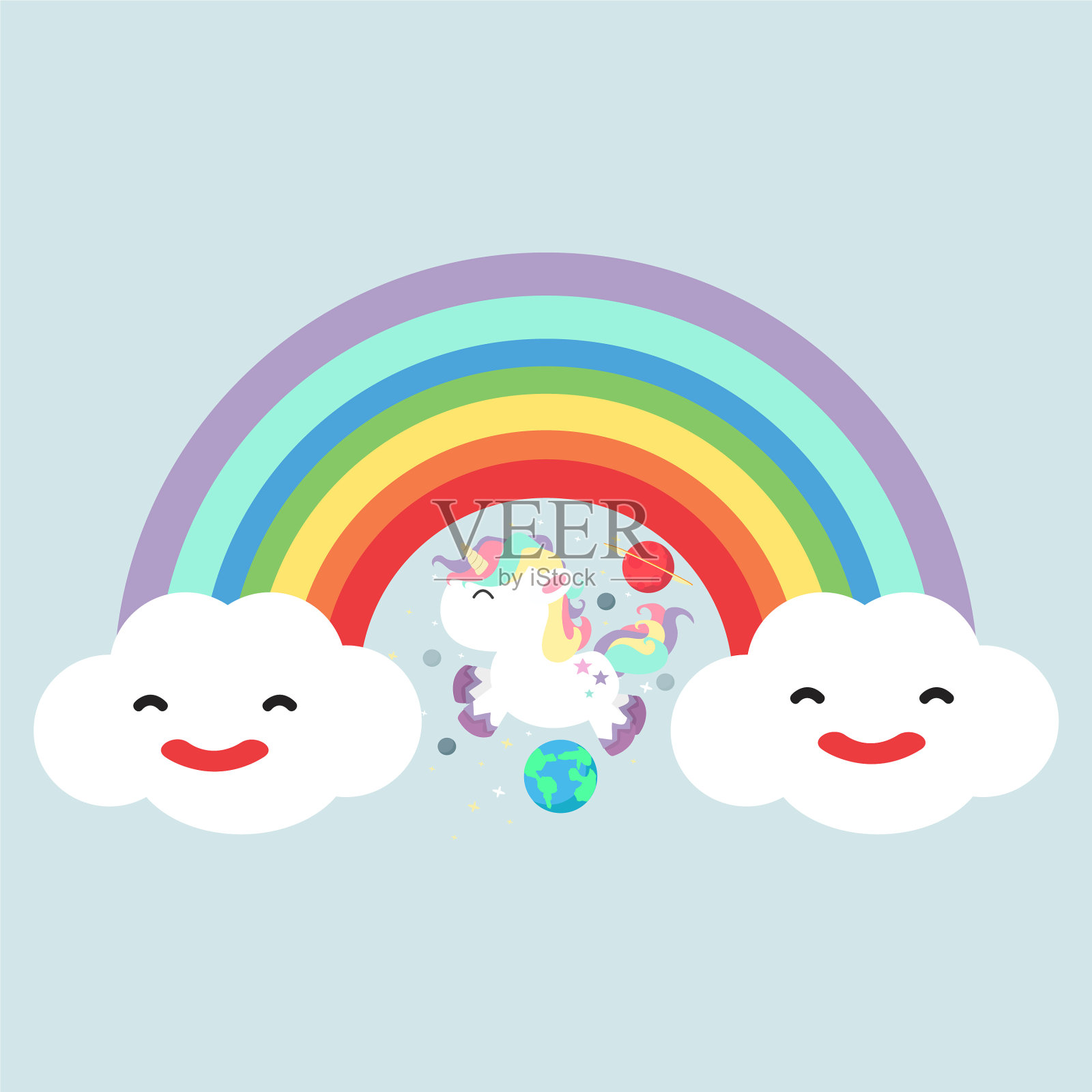 彩色彩虹配独角兽插画图片素材