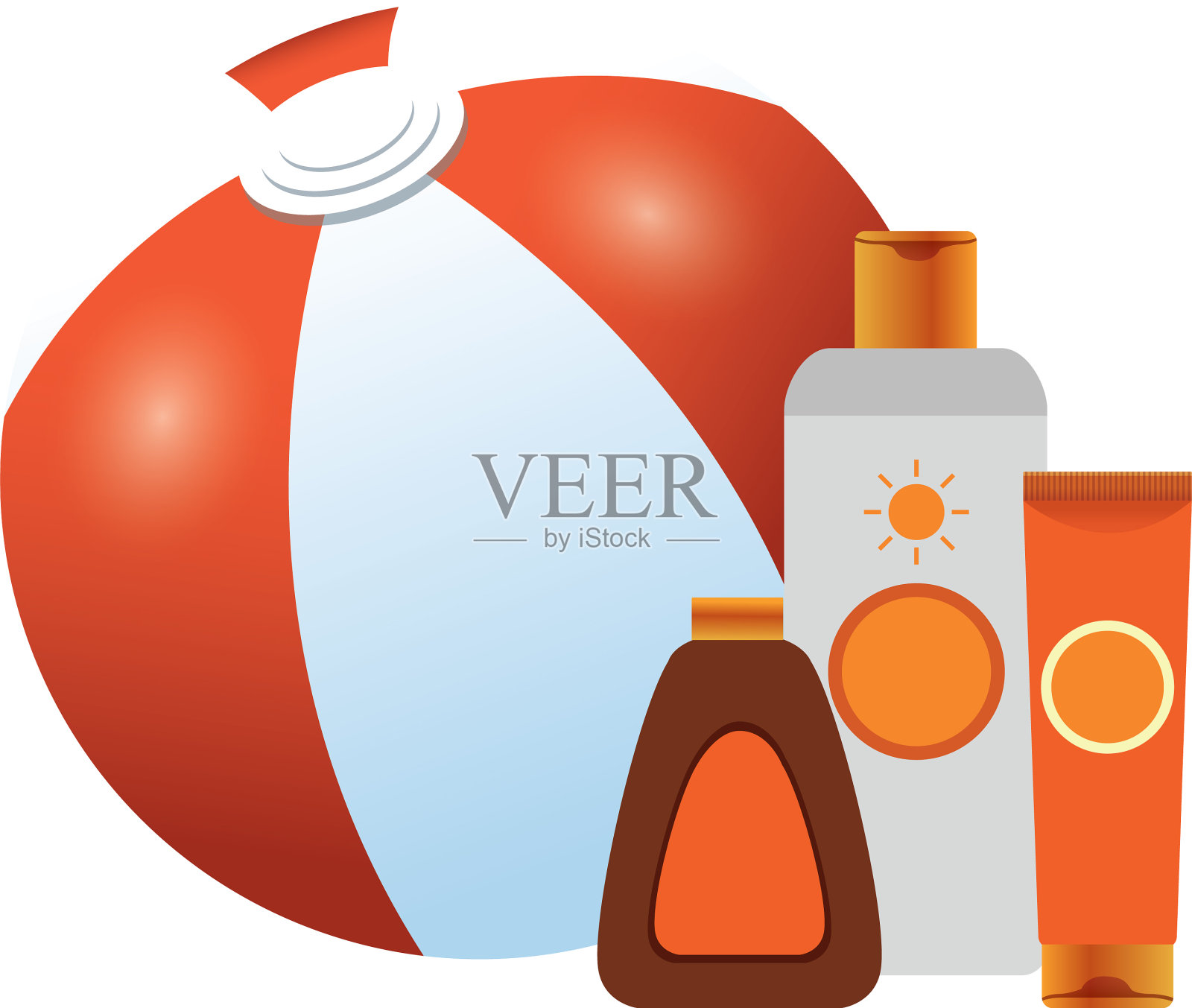 沙滩帽与太阳古铜色瓶子图标插画图片素材