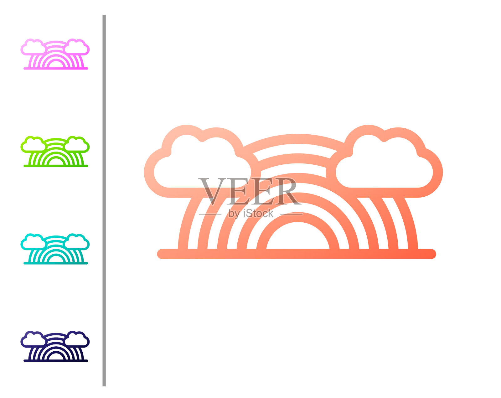 珊瑚彩虹与云图标孤立在白色插画图片素材