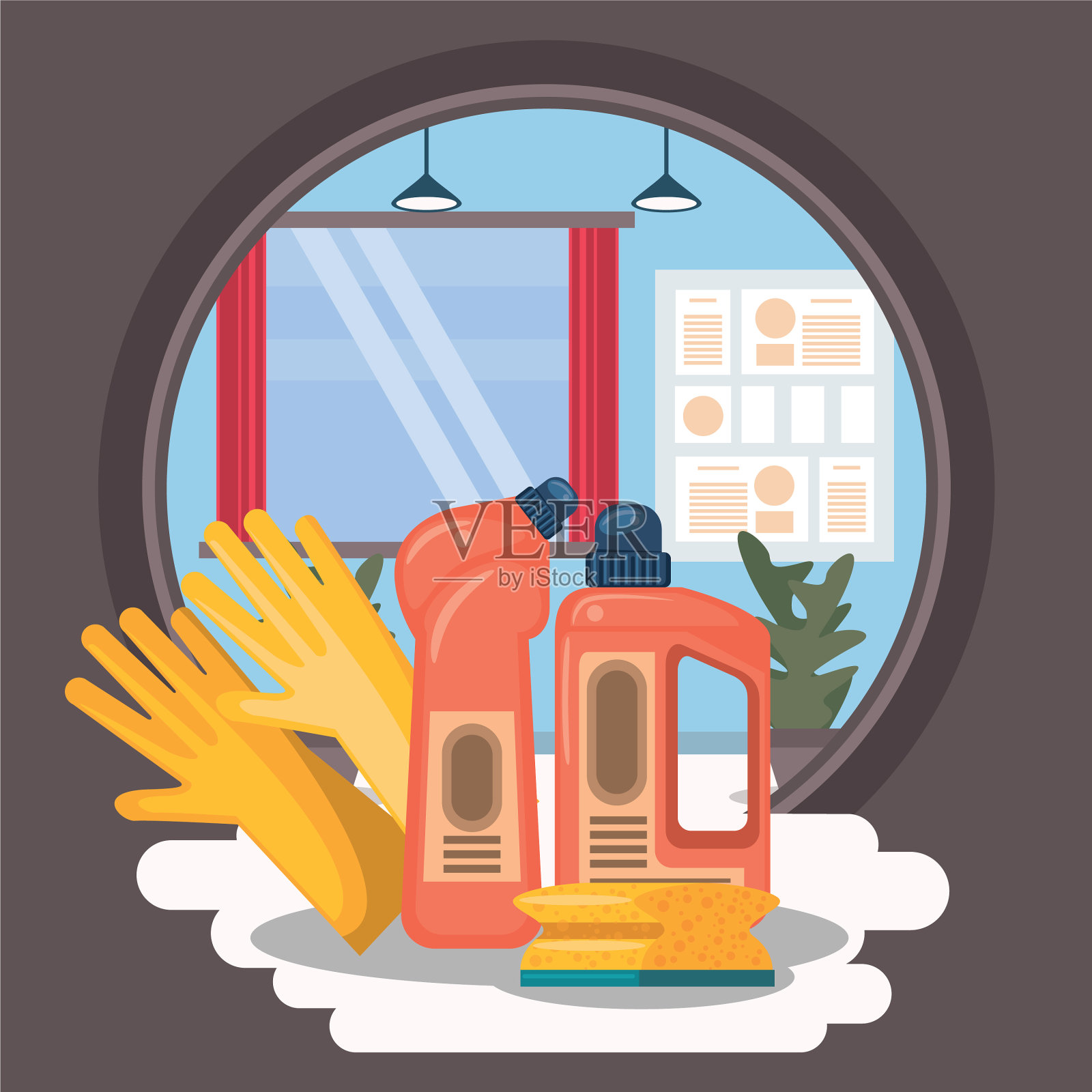 有家政设备的房间插画图片素材