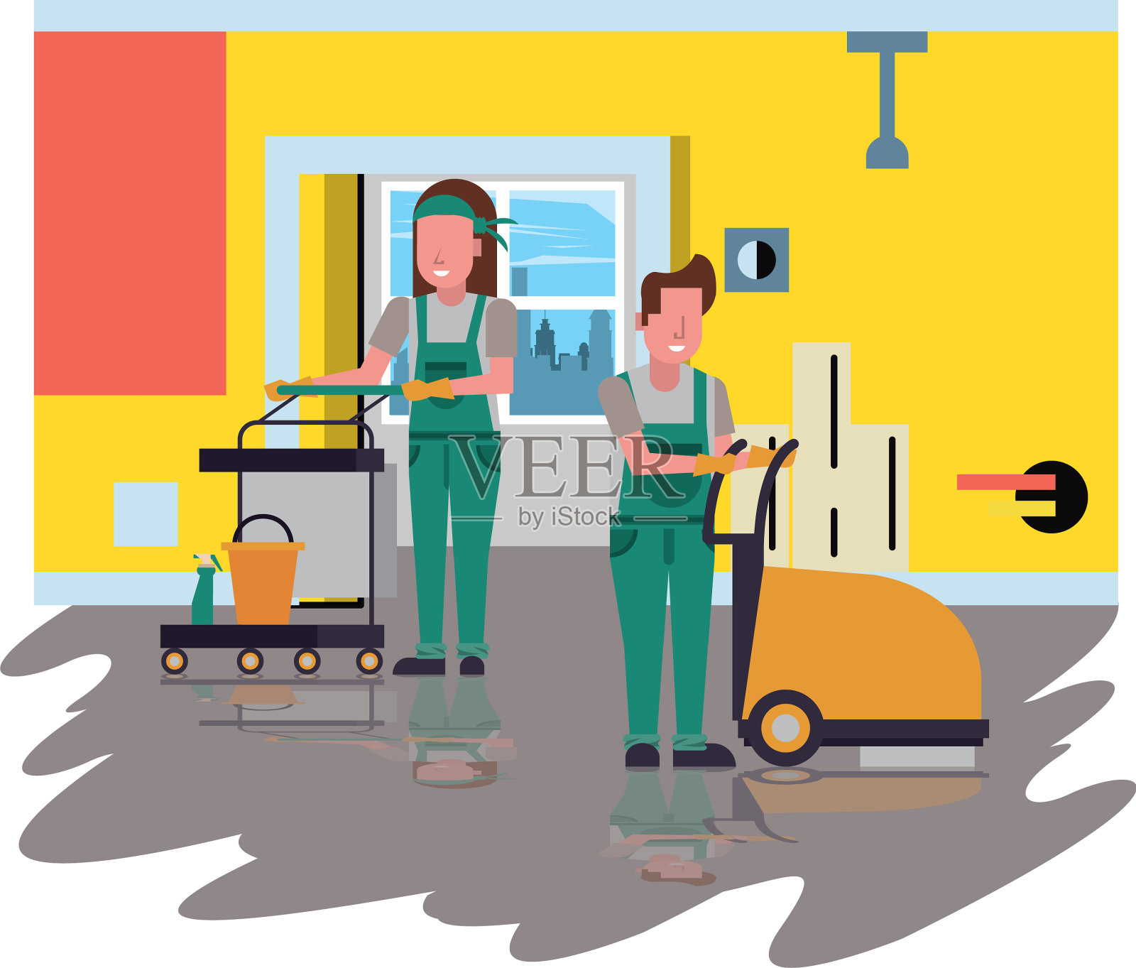家政工人与设备结合在一起插画图片素材