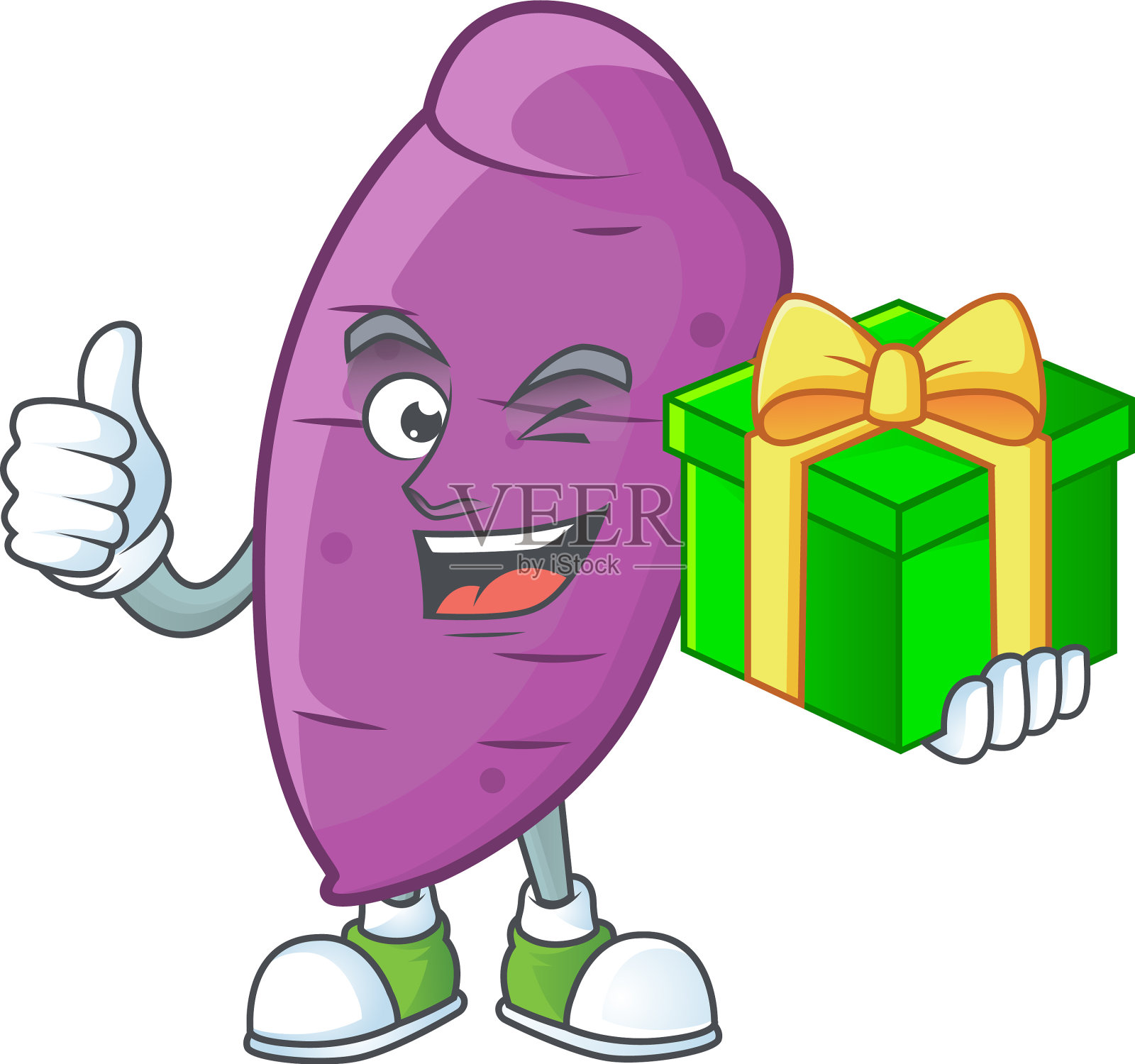 卡通人物快乐的冲绳岛偏航与礼物设计元素图片