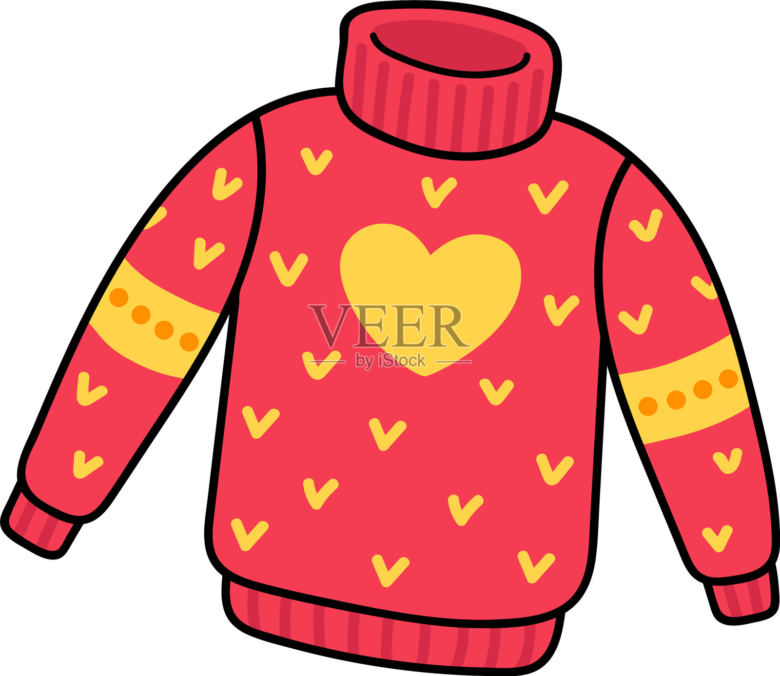 红色的针织毛衣和黄色的心可爱设计元素图片