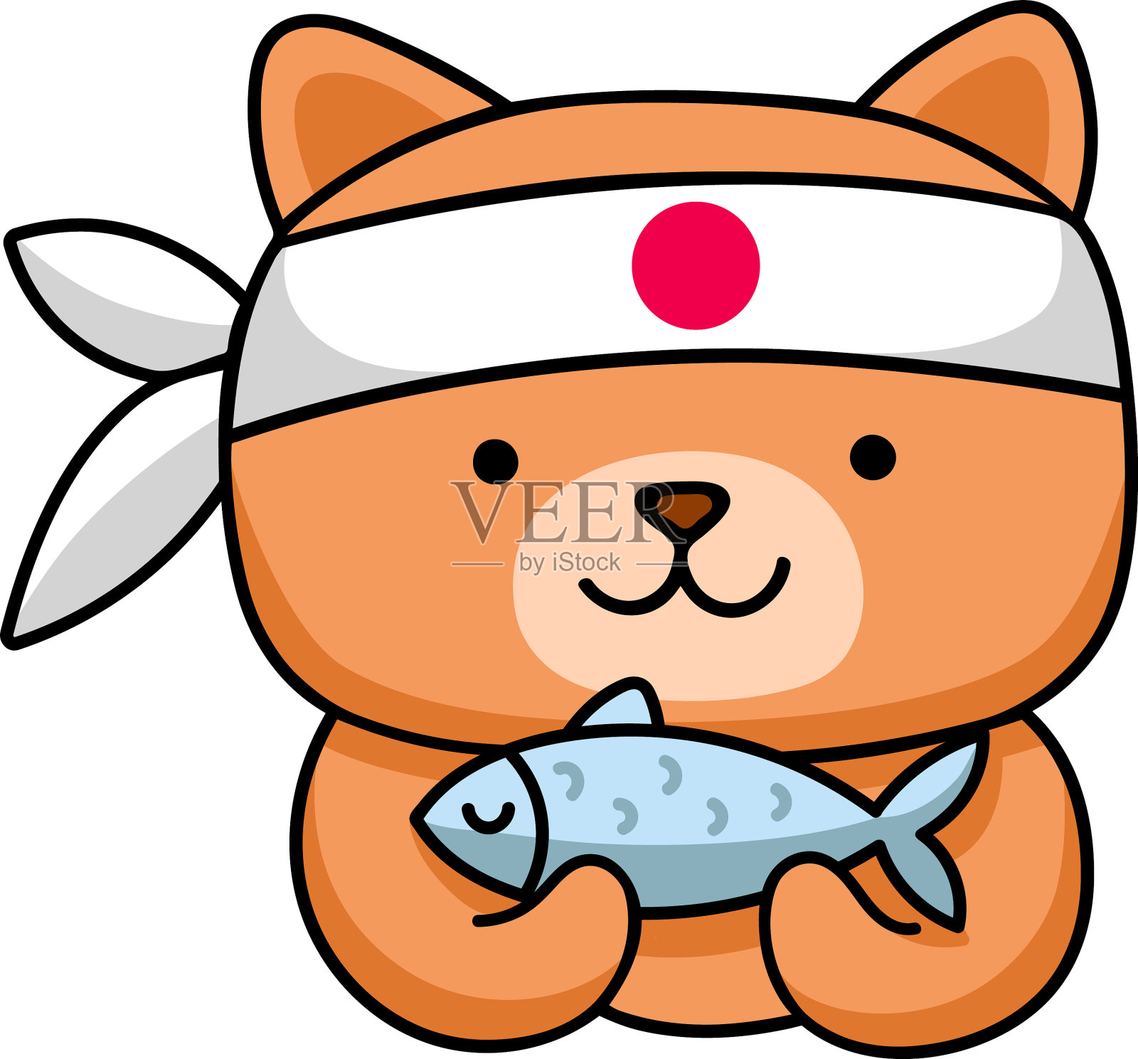 狗柴犬抱着鱼的可爱卡通人物设计元素图片