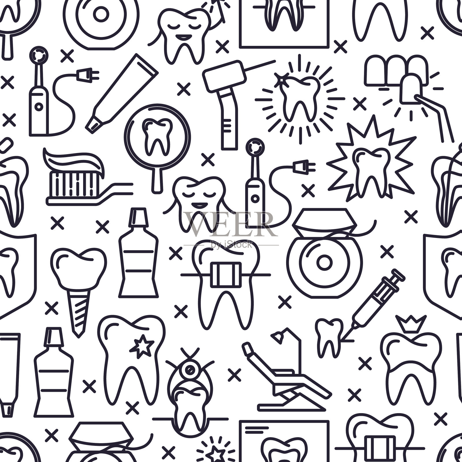 口腔无缝模式细线样式插画图片素材
