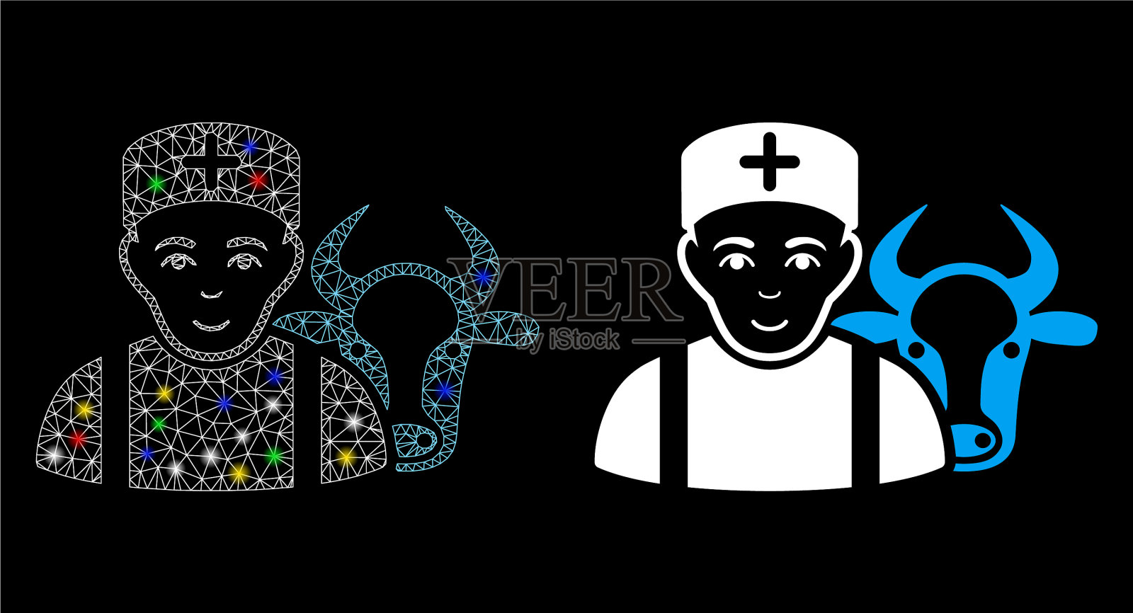 发光的网格2d牛兽医图标与光图标素材