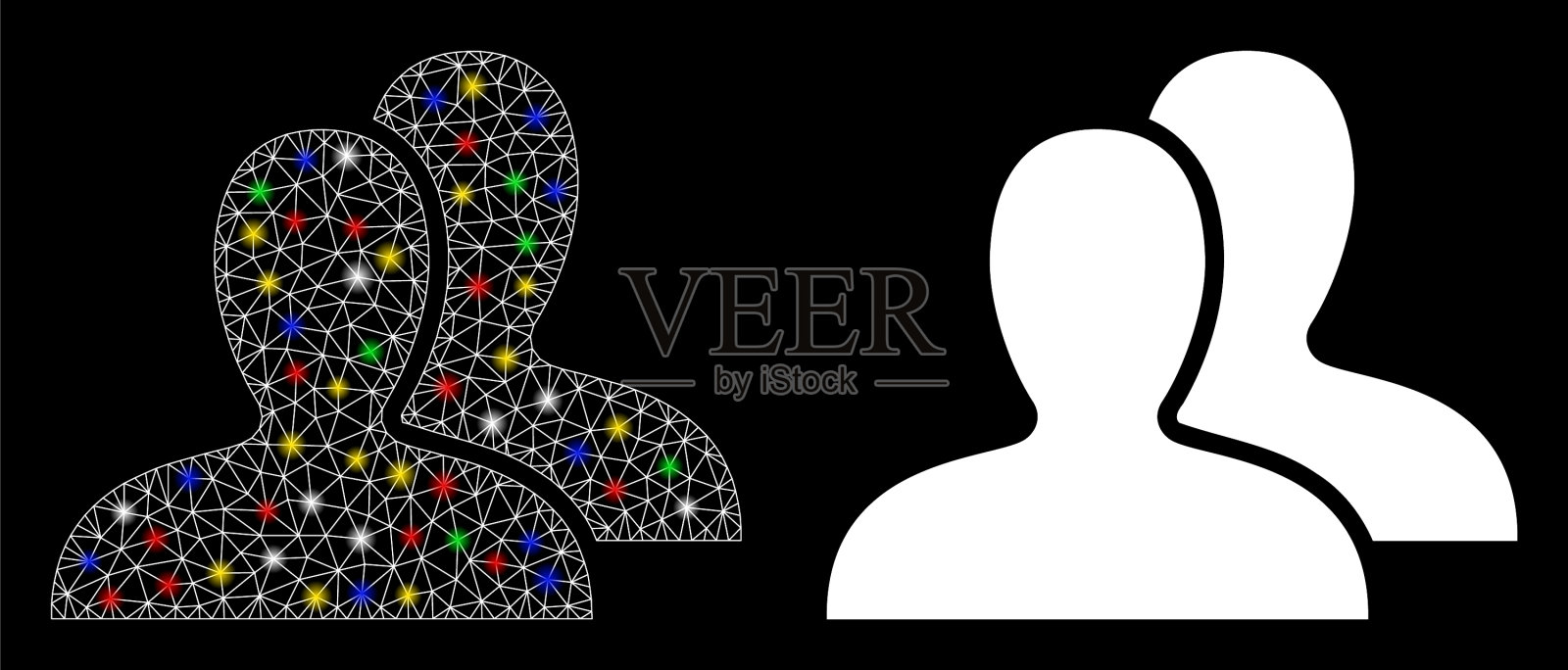 发光的网格胴体客户端图标与亮点插画图片素材