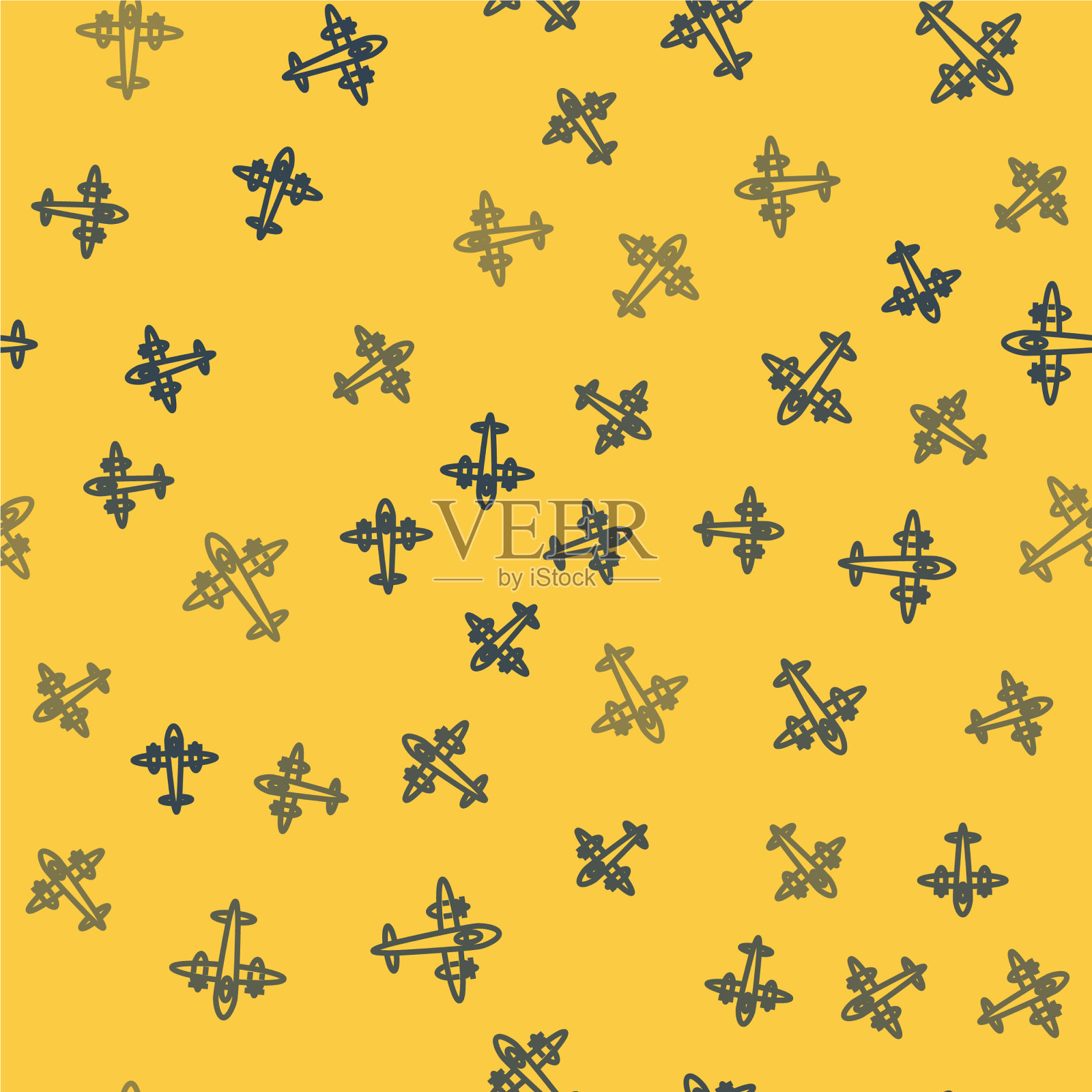 蓝线旧复古飞机图标孤立插画图片素材