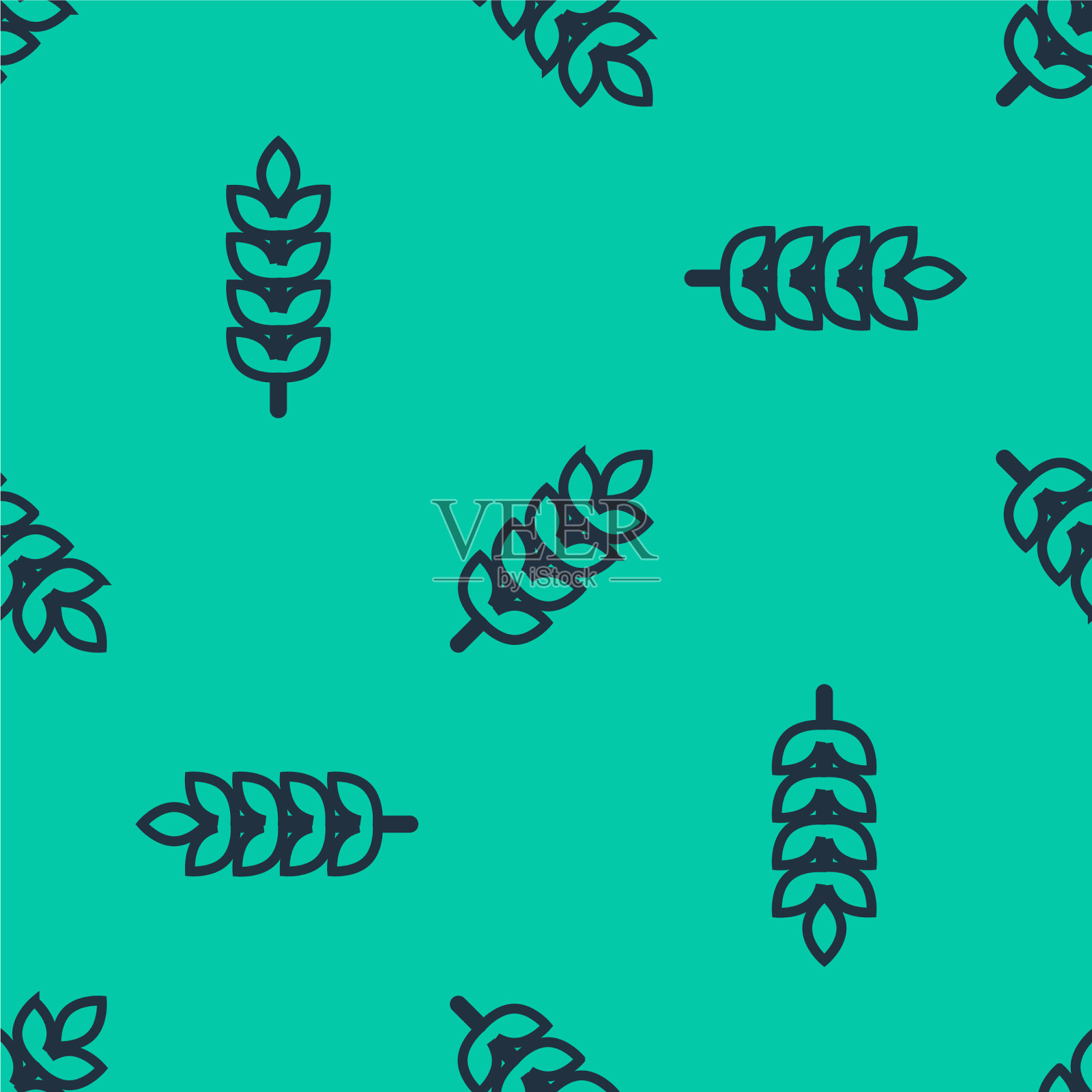 蓝线谷物与水稻、小麦、玉米、燕麦插画图片素材