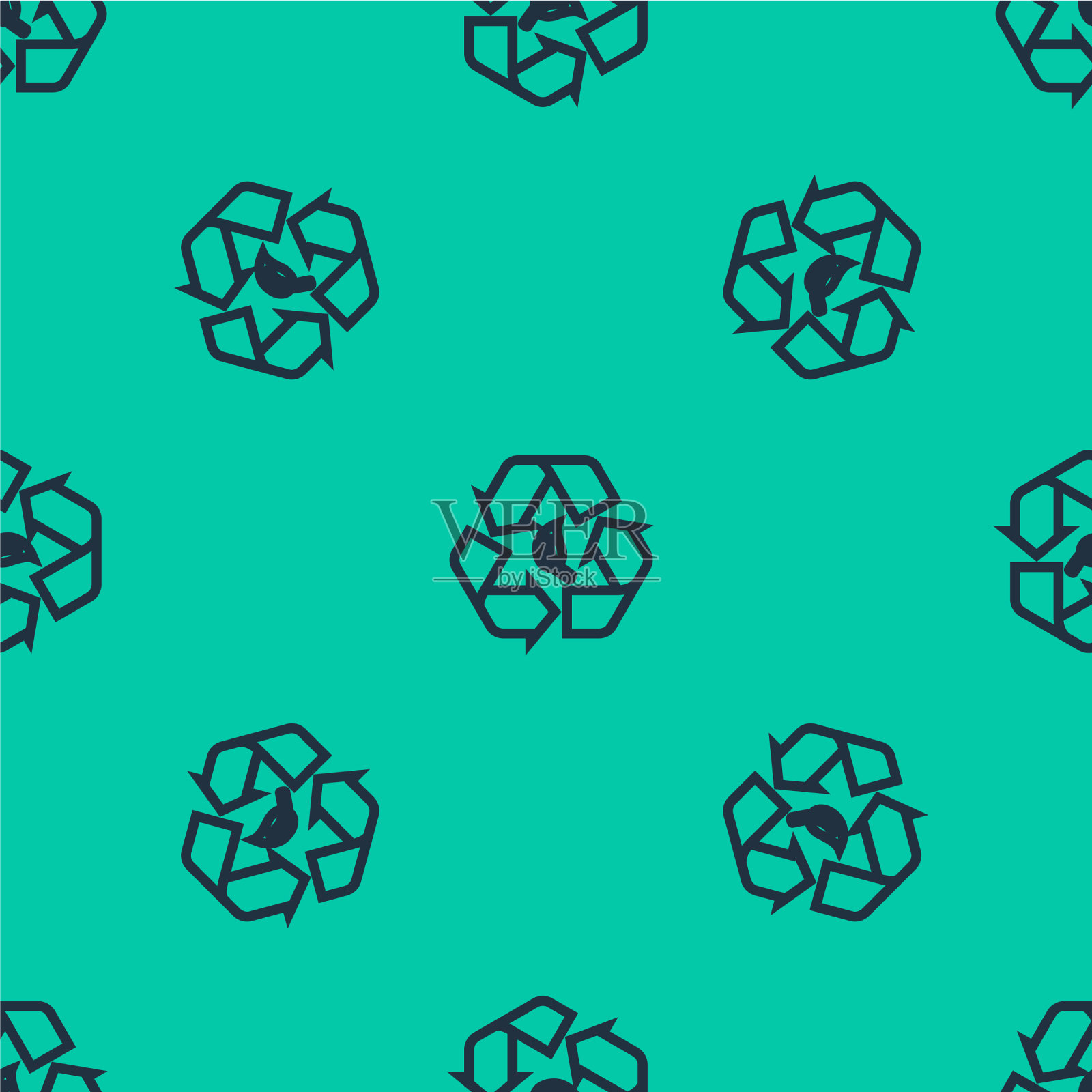 蓝线回收符号和叶图标隔离插画图片素材