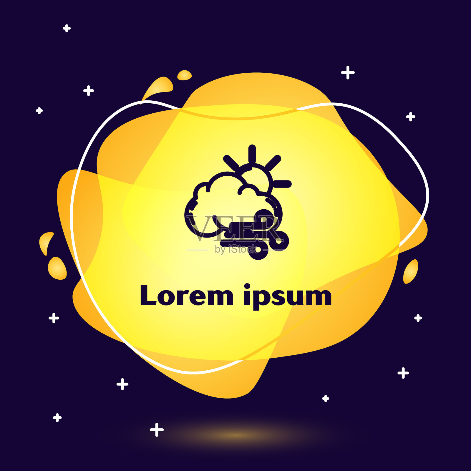 黑线风天气图标孤立在黑暗插画图片素材