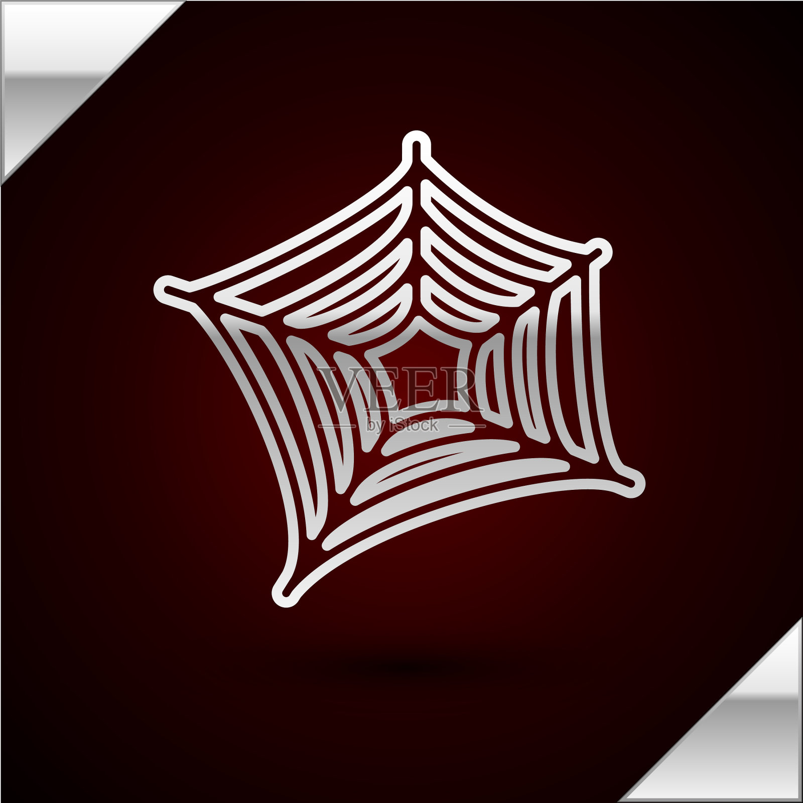 银线蜘蛛网图标孤立在暗红色插画图片素材