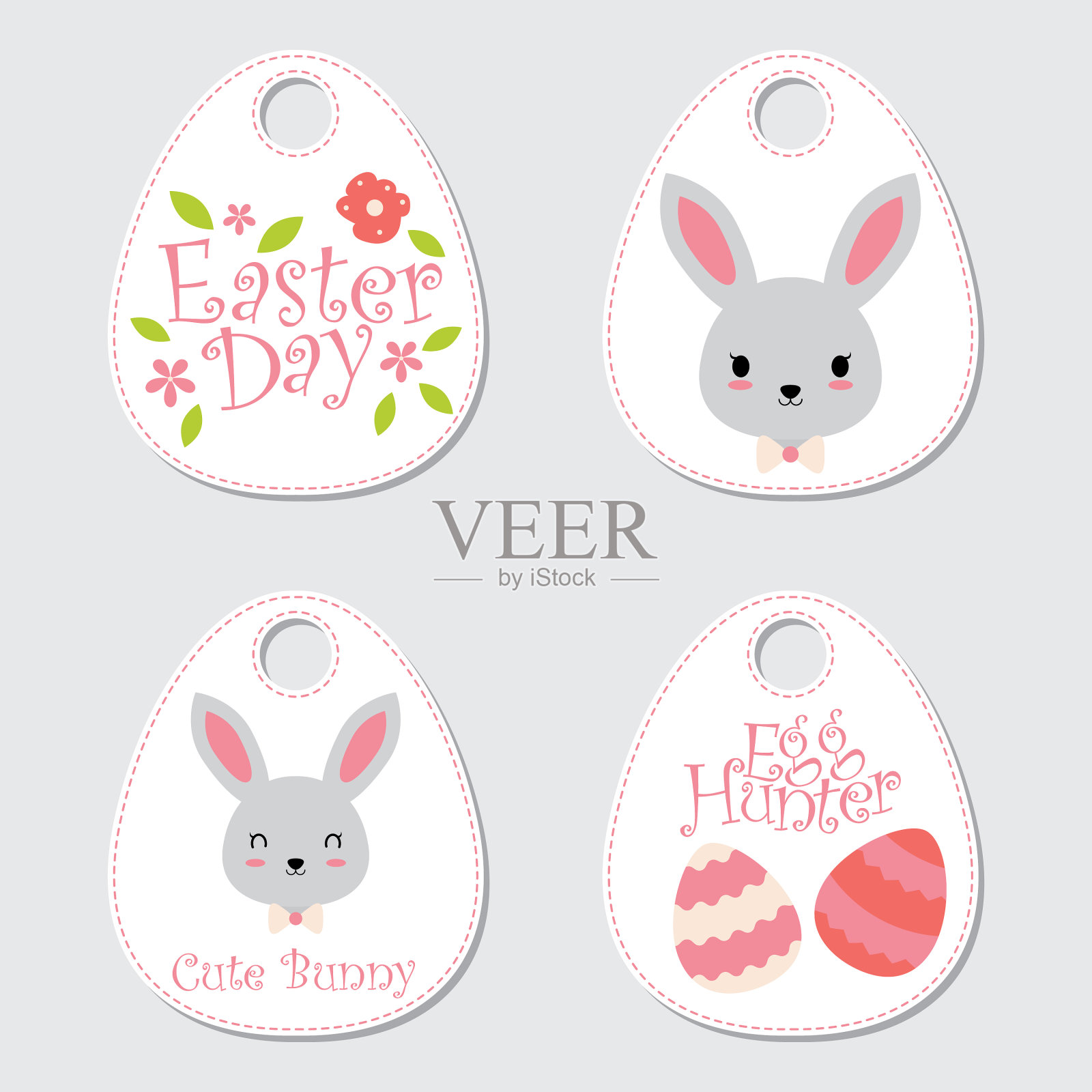 卡通可爱的兔子蛋和花插画图片素材