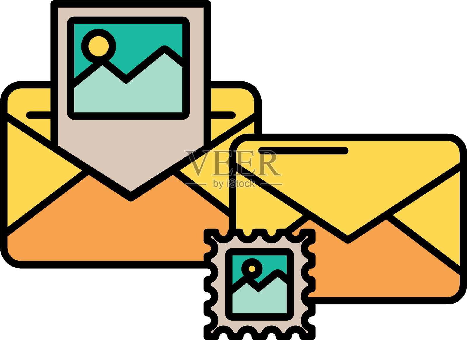 信封邮件与图片档案邮政服务图标素材