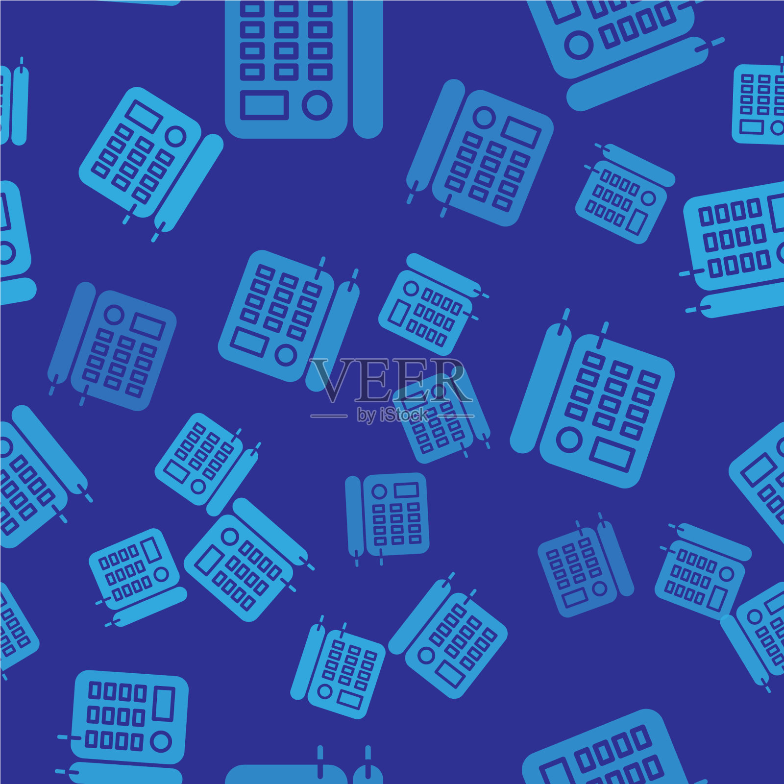 蓝色电话图标隔离无缝模式上插画图片素材