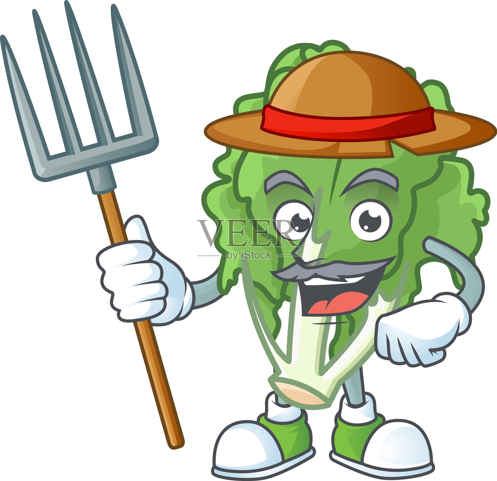 快乐的农民菊苣卡通吉祥物与帽子和设计元素图片