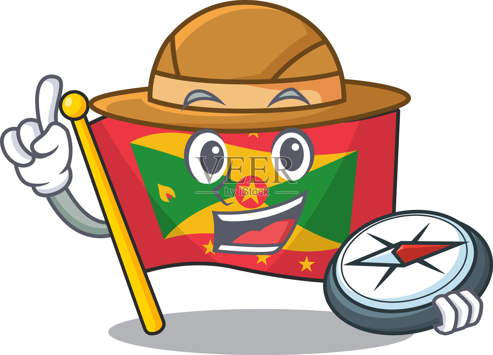 格林纳达旗卷轴一个程式化的探险家与一个设计元素图片