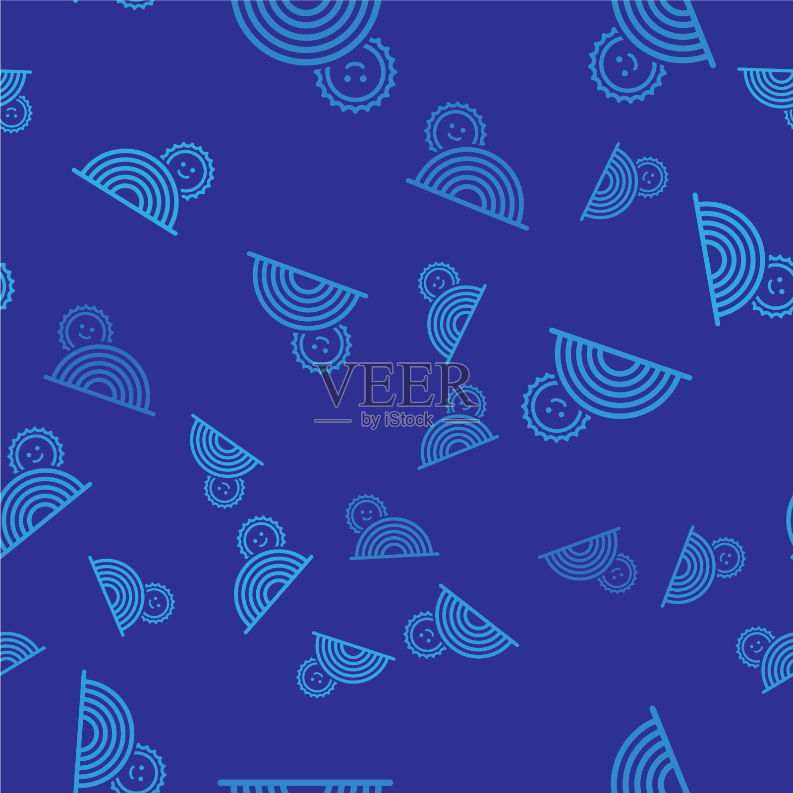 蓝色彩虹与太阳图标隔离无缝插画图片素材