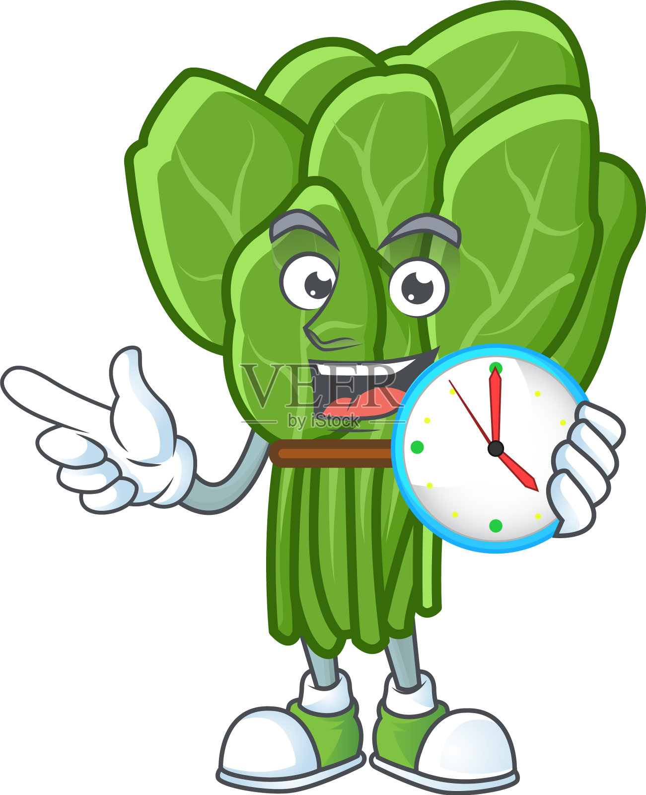 用时钟制作的快乐菠菜卡通吉祥物设计元素图片