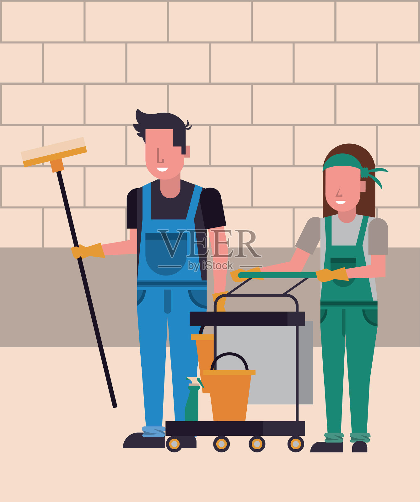 家政工人与设备结合在一起插画图片素材