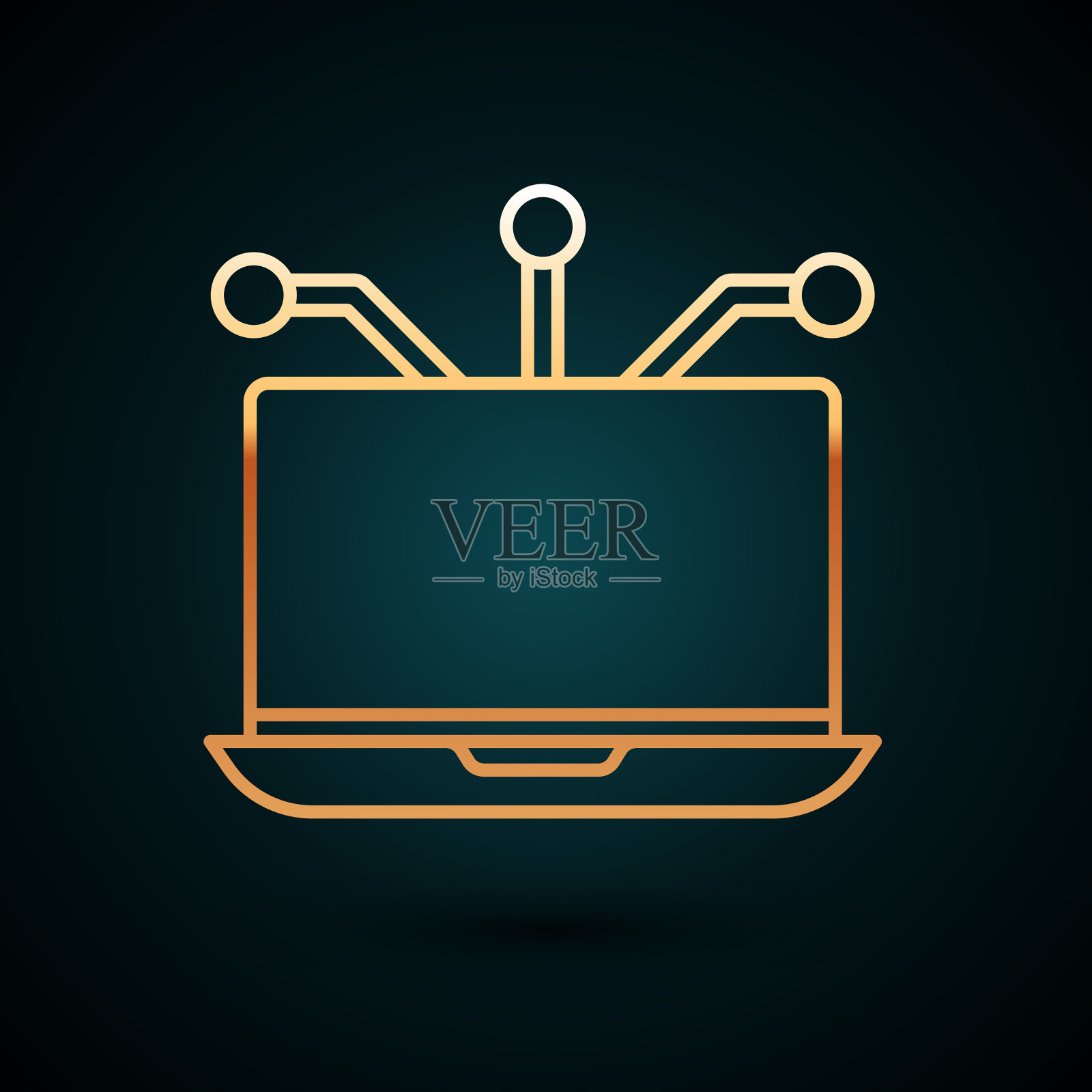 金色线笔记本电脑图标孤立在深蓝色插画图片素材