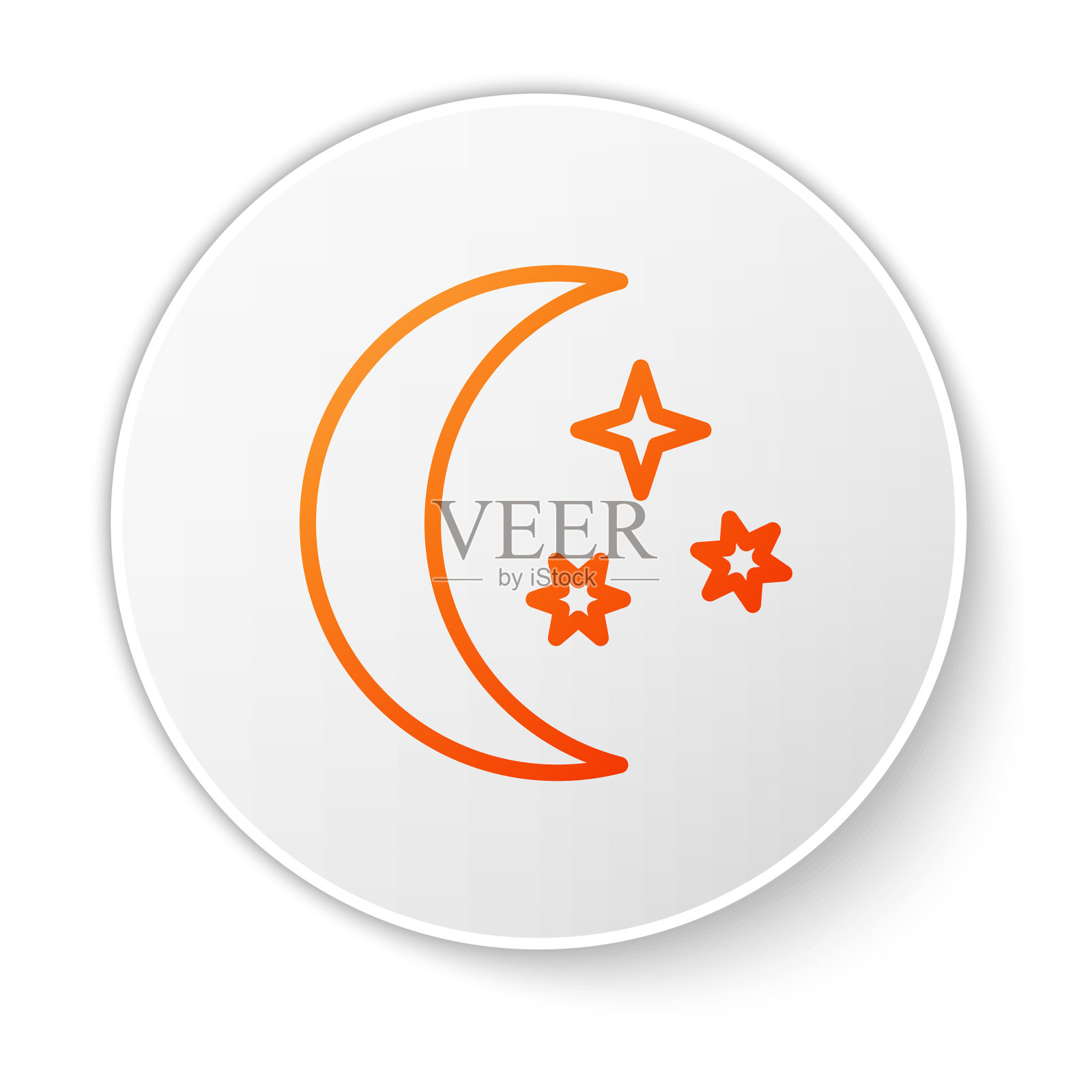 橙色线月亮和星星图标孤立在白色图标素材