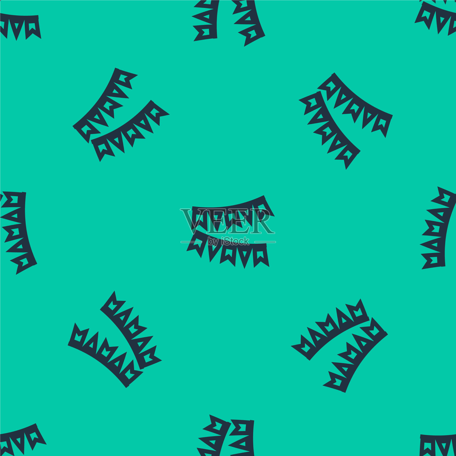 蓝线狂欢节花环与旗帜图标插画图片素材