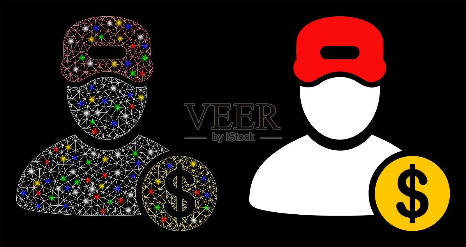 明亮的网胴体家伙工资图标与闪光插画图片素材