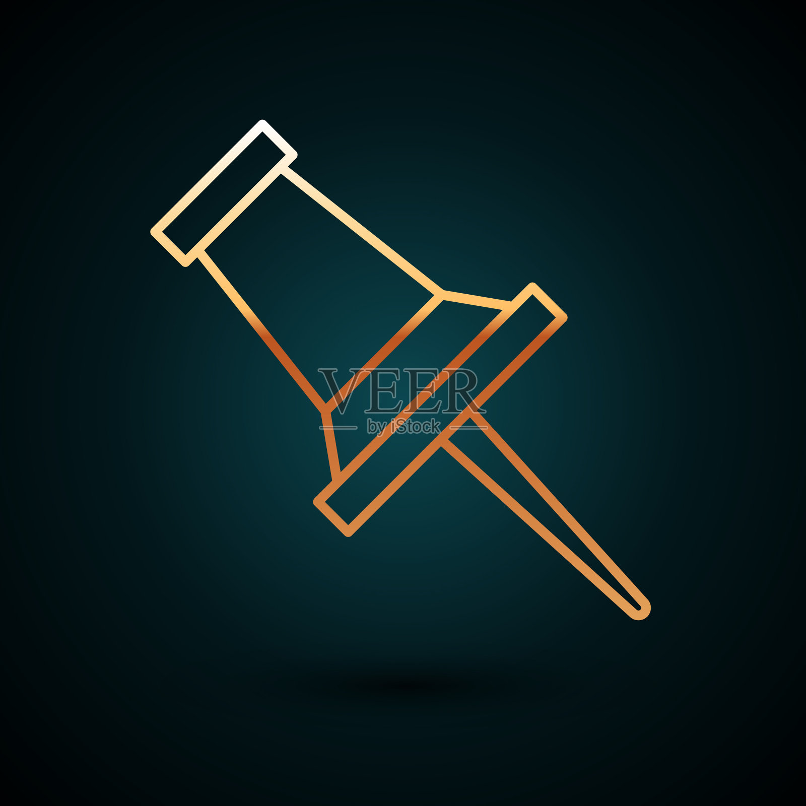 金色线推针图标隔离在深蓝色插画图片素材