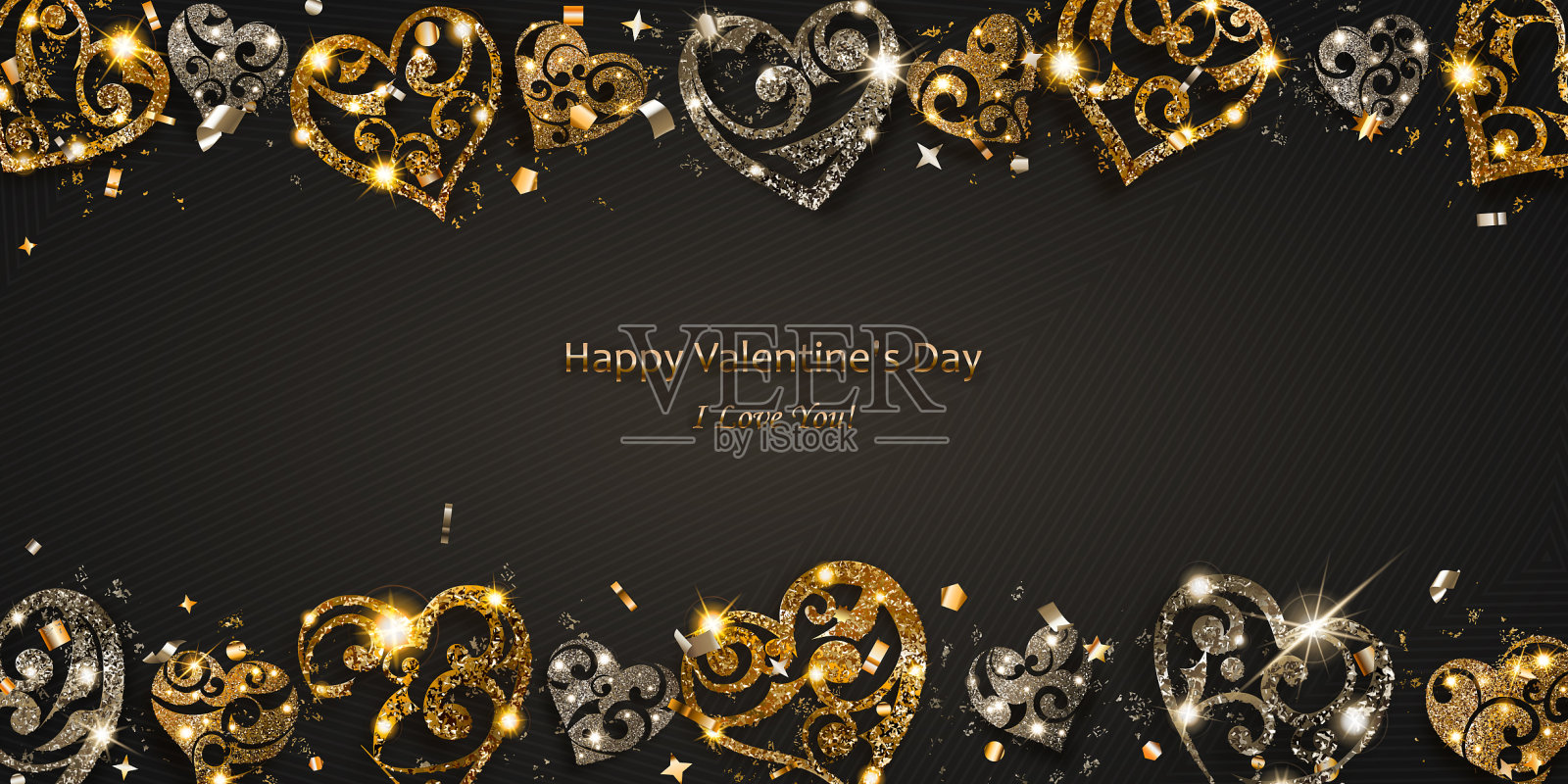 情人节卡片，闪亮的心插画图片素材