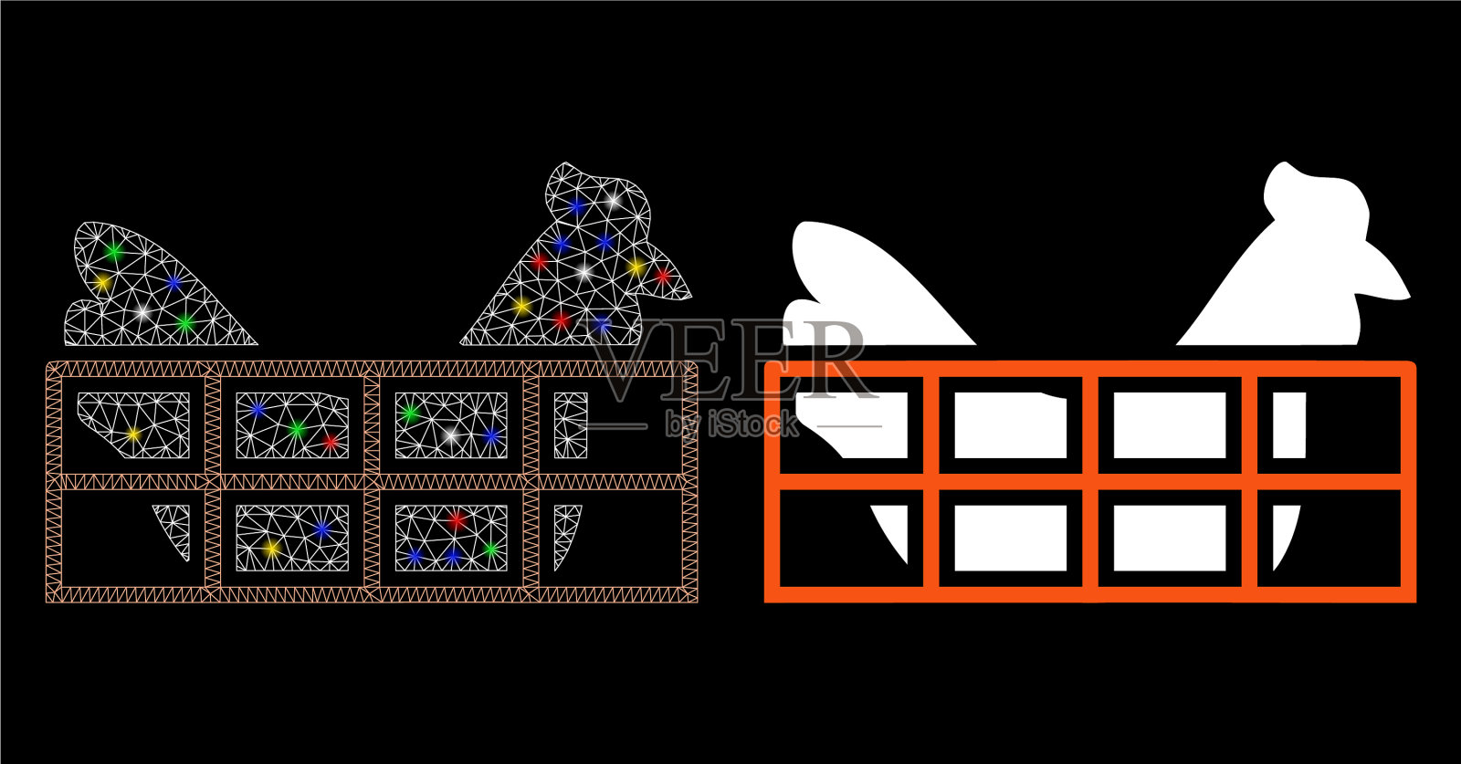 耀斑网胴体鸡笼图标与耀斑插画图片素材