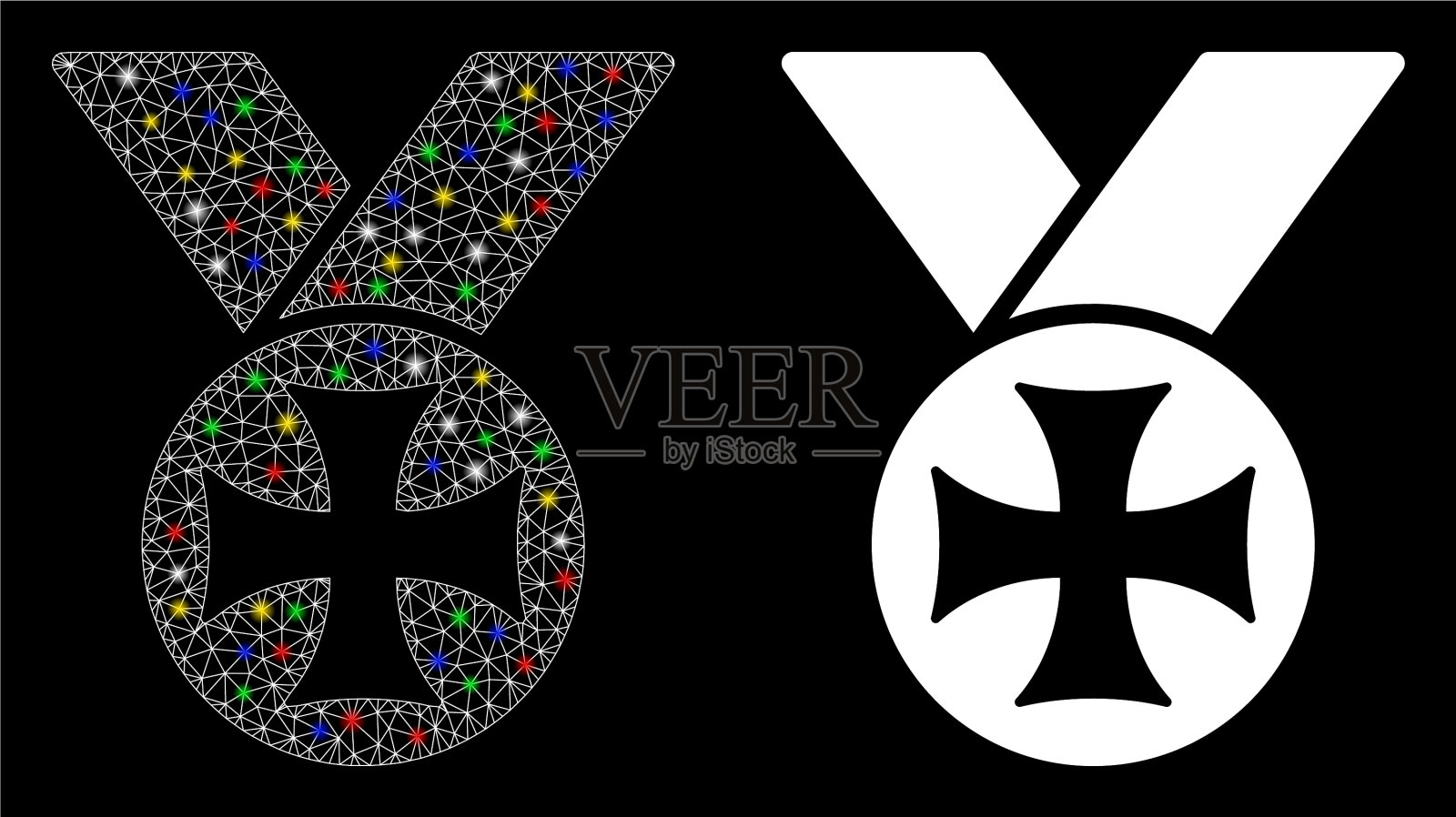 发光的网格2d马耳他奖章图标耀斑插画图片素材