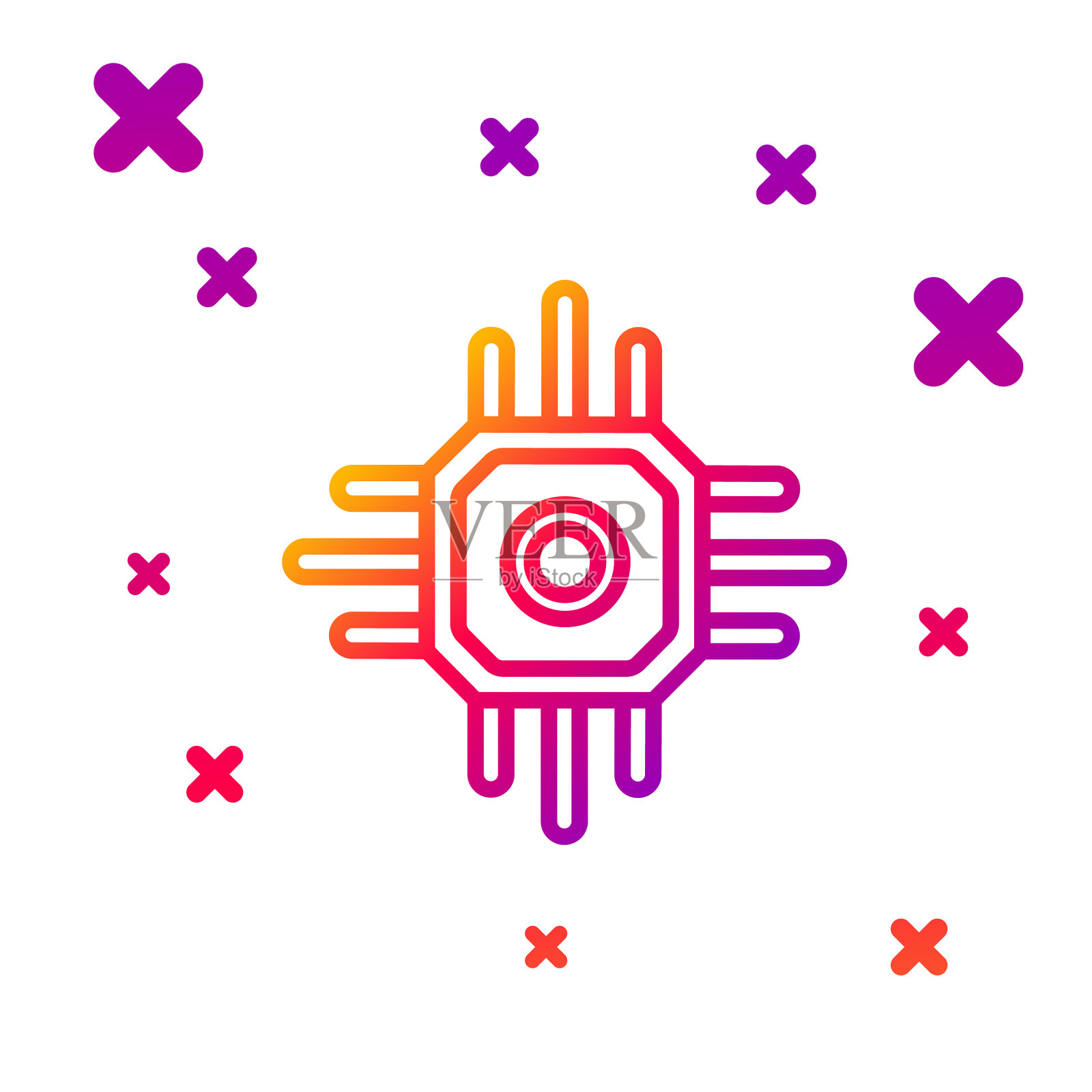 彩色线处理器图标隔离在白色上插画图片素材