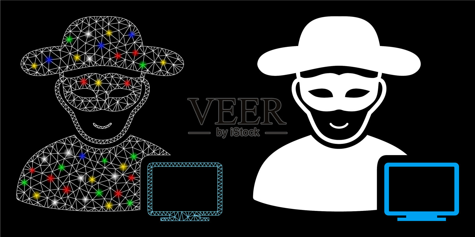 光滑的网格2d电脑黑客与flash图标插画图片素材