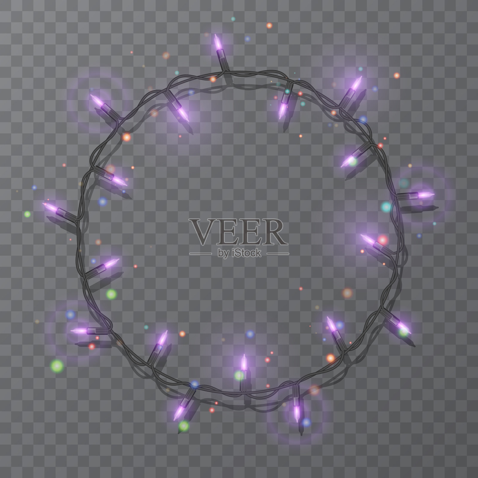 圣诞彩灯边框灯串框插画图片素材