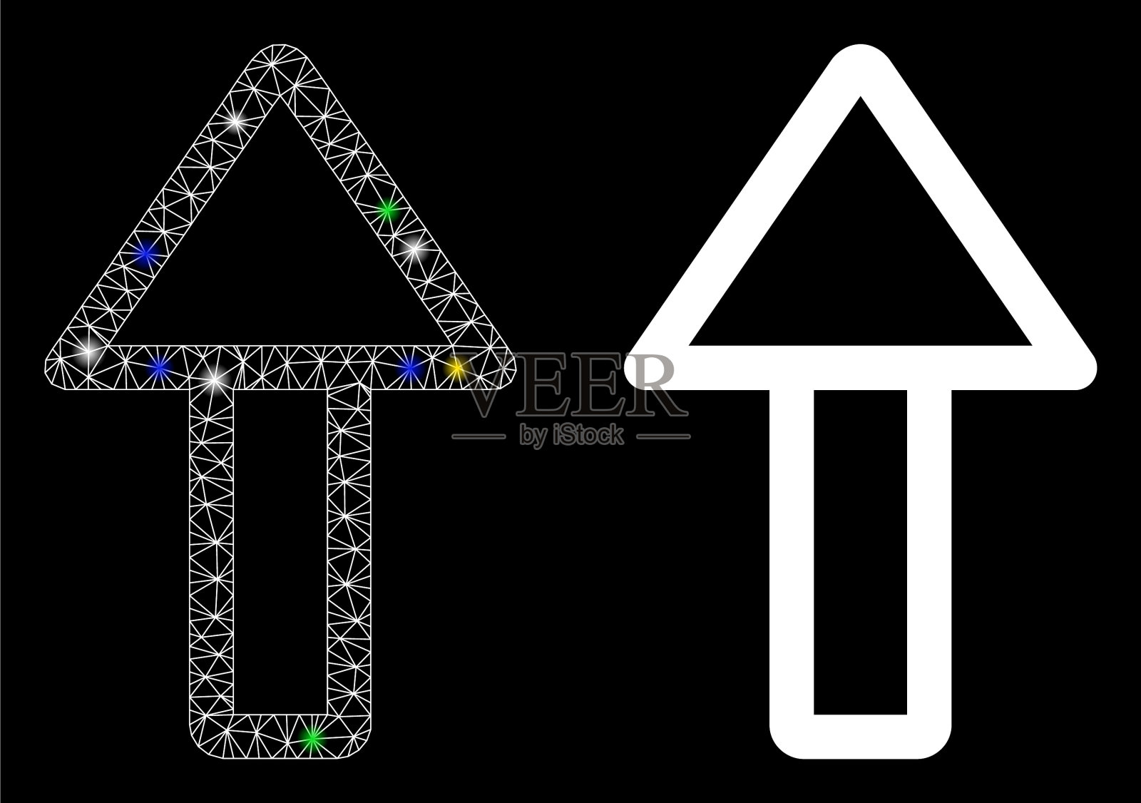 闪光网格胴体向上的箭头图标与亮点插画图片素材