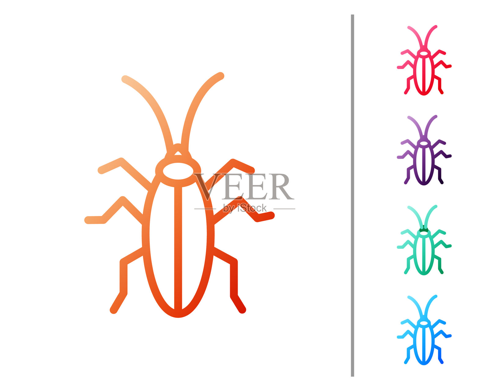 红色线蟑螂图标孤立在白色图标素材