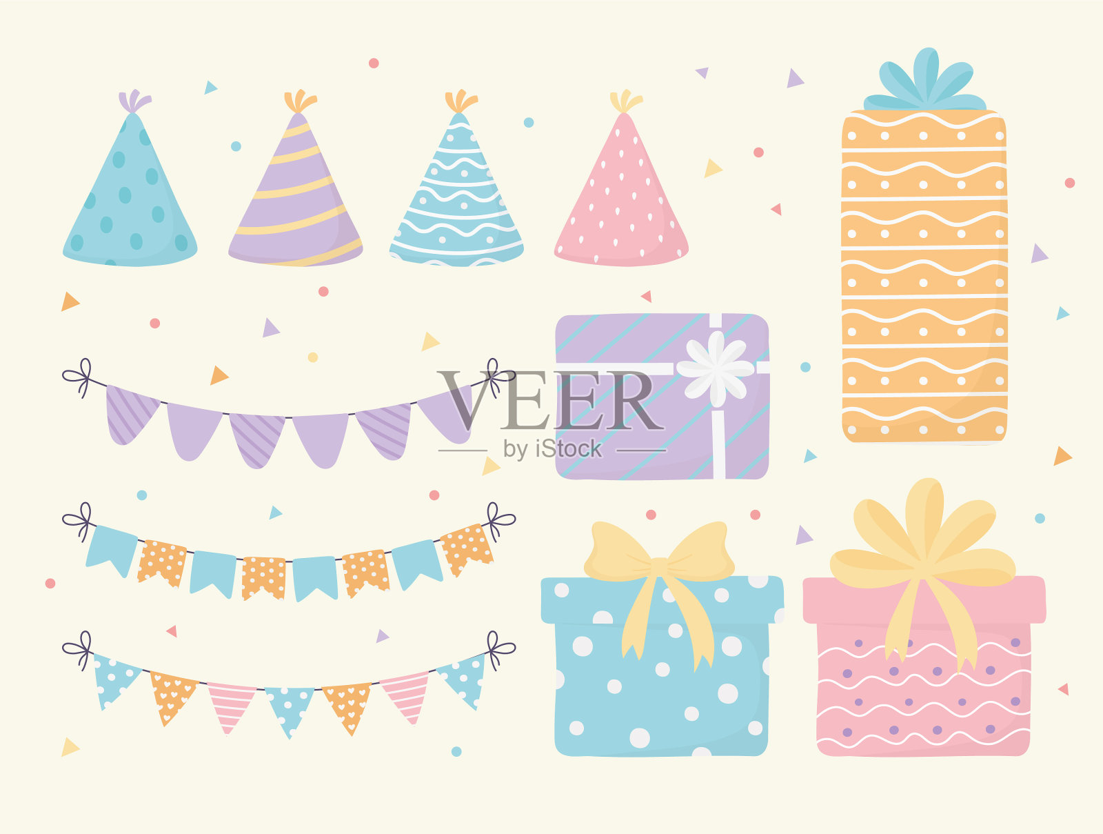 帽子礼盒和三角旗庆祝活动插画图片素材