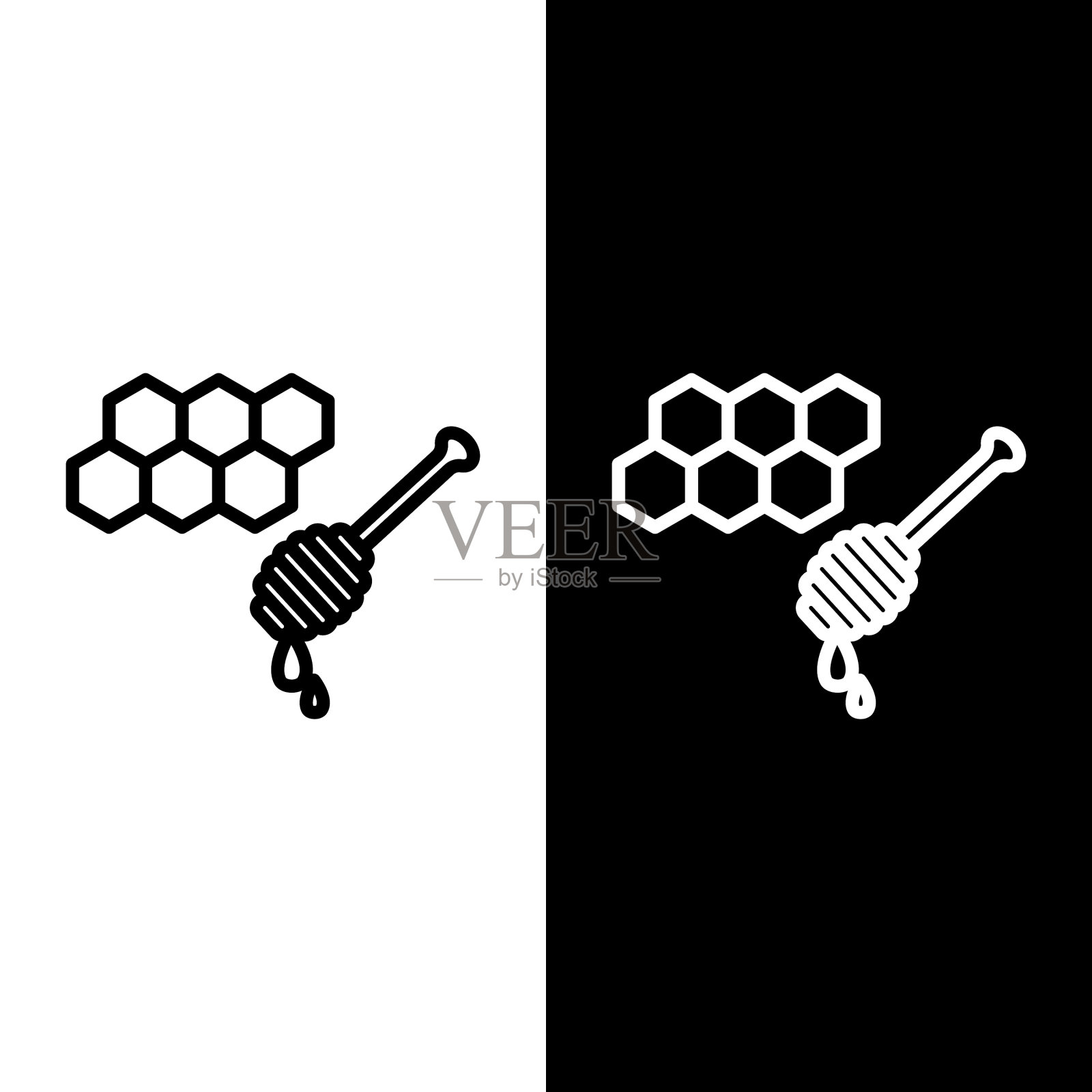 用蜂蜜勺贴蜂窝线图标素材