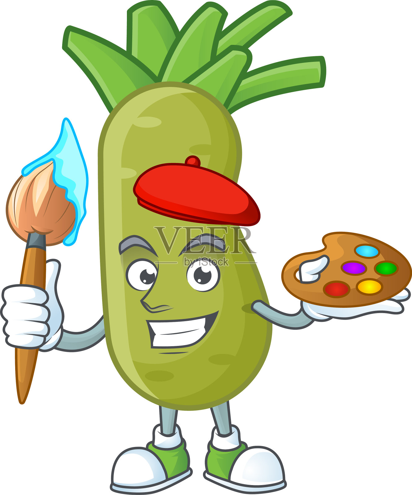 快乐的芥末画家用画笔的卡通图标设计元素图片