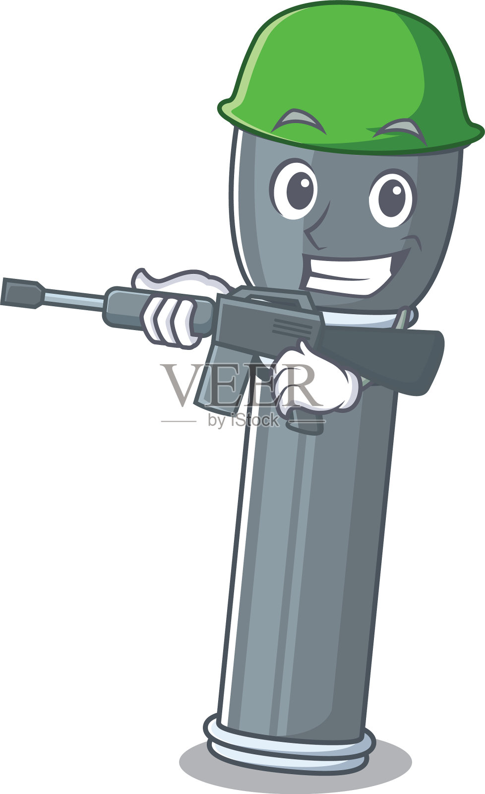 吉祥物手电筒卷轴军队与机器插画图片素材