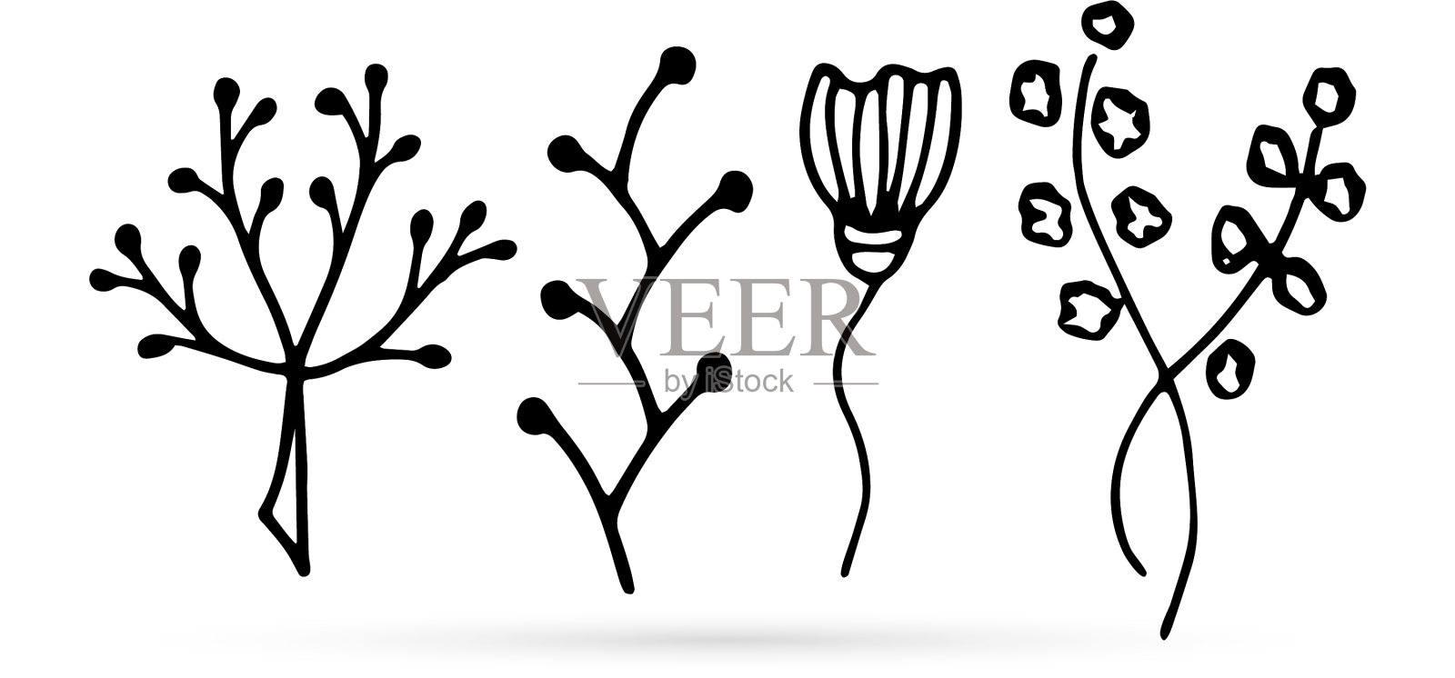 涂鸦花设置图标孤立的白色轮廓插画图片素材