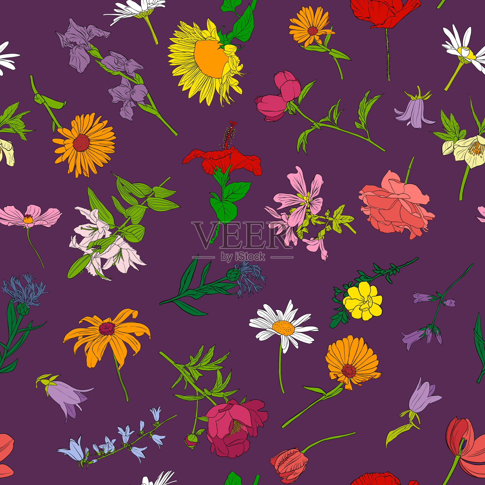 无缝带花图案插画图片素材