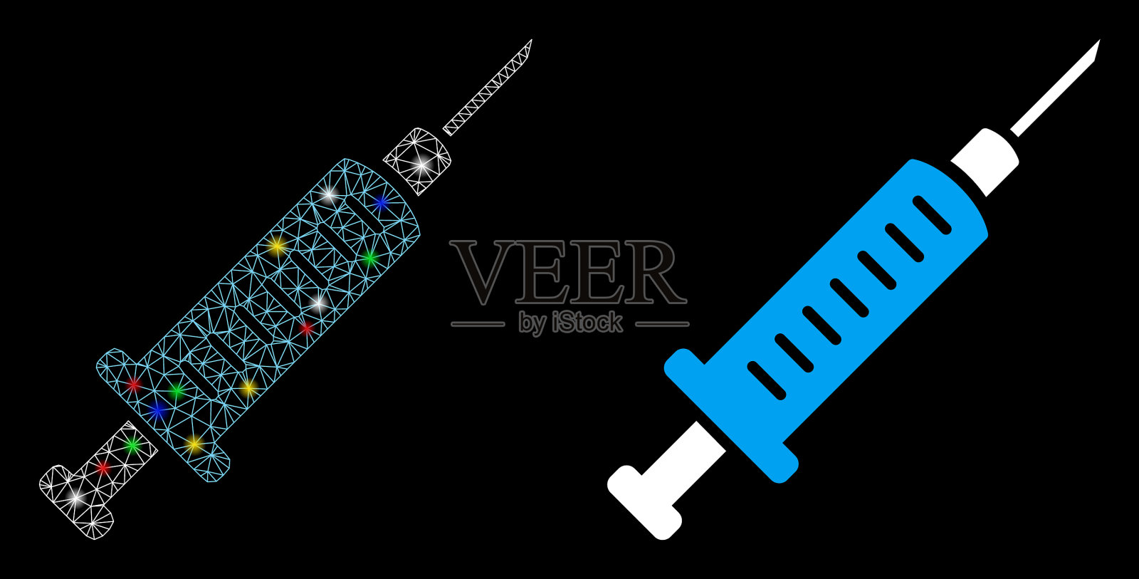 闪光网2d注射器图标与闪光点插画图片素材